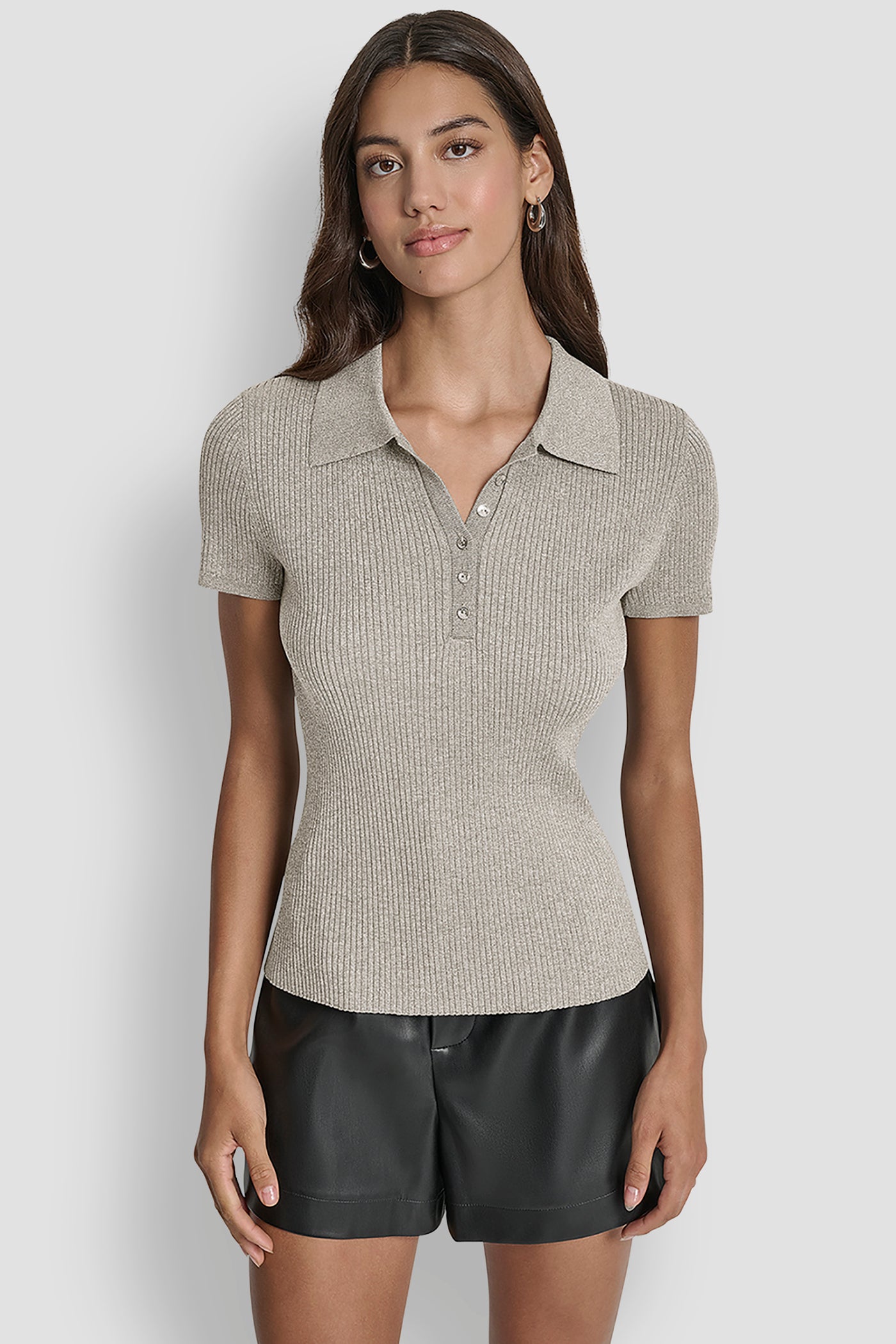 EGGNOG/SILVER POLO RIB SWEATER WITH LUREX, FRONT VIEW | New clothing
