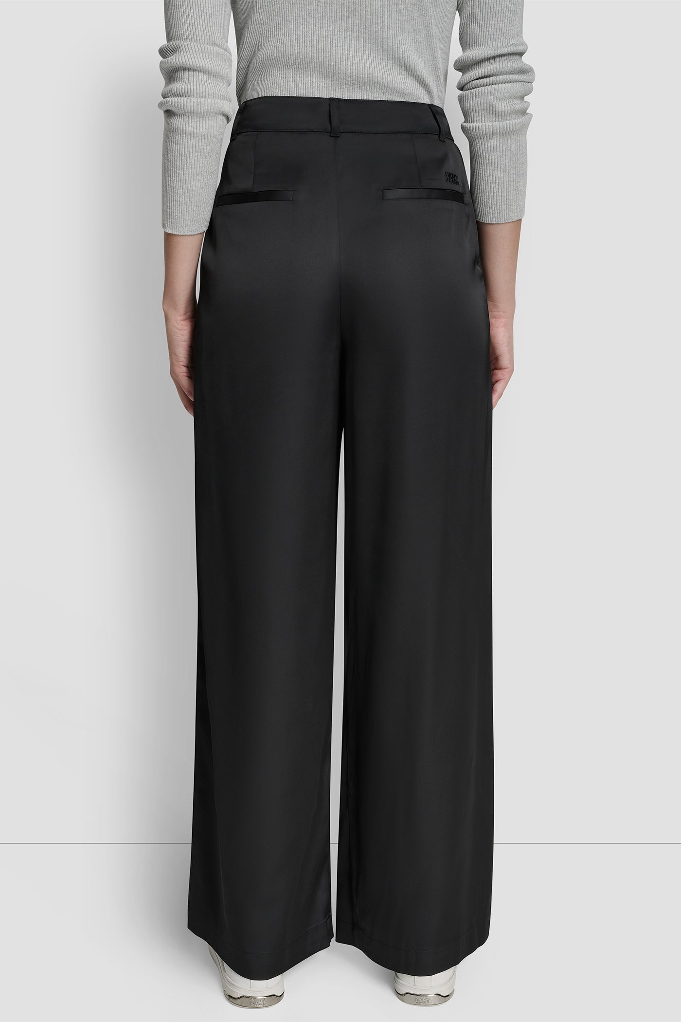 Black HIGH RISE PLEATED WIDE LEG TROUSER, BACK VIEW | Pants & Denim