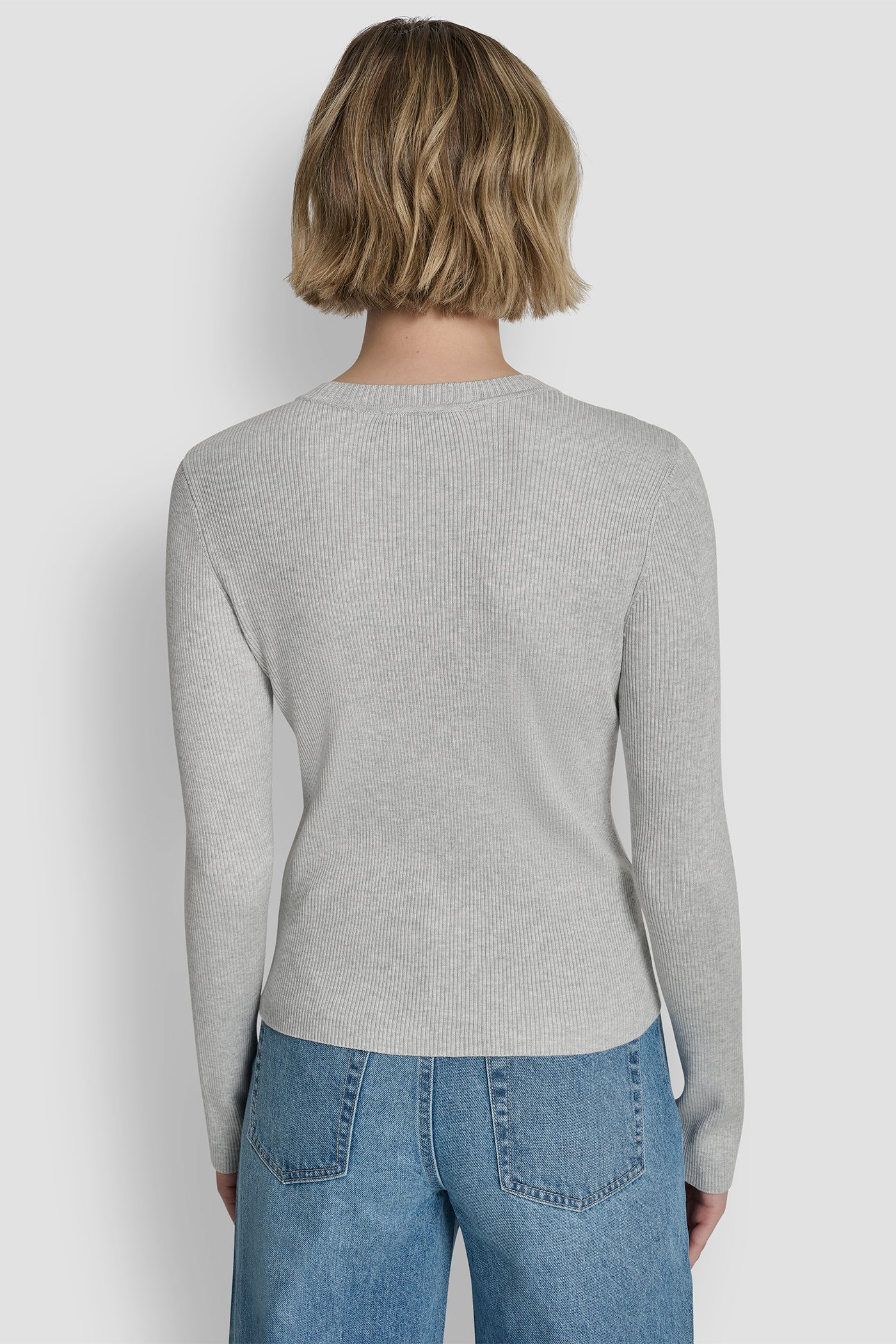 Grey LONG SLEEVE LOGO TRIM SWEATER, BACK VIEW | Gifts Under $50
