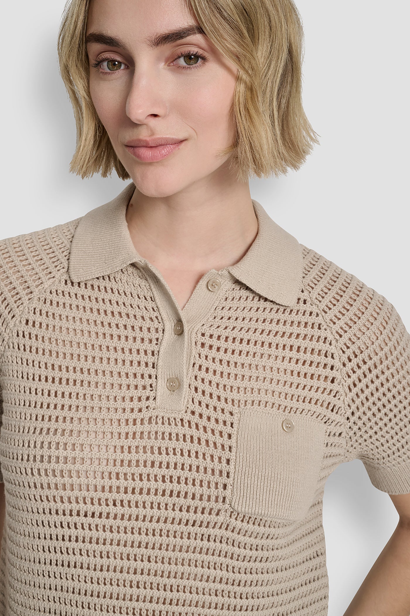 SHORT SLEEVE CROCHET STITCH POLO VIEW 6 | SALE CLOTHING