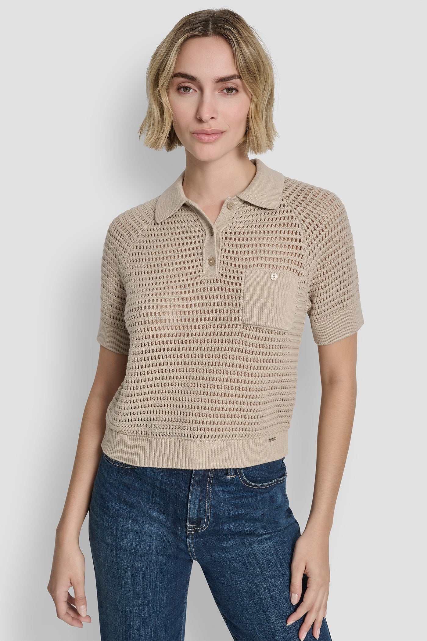 SHORT SLEEVE CROCHET STITCH POLO VIEW 3 | SALE CLOTHING