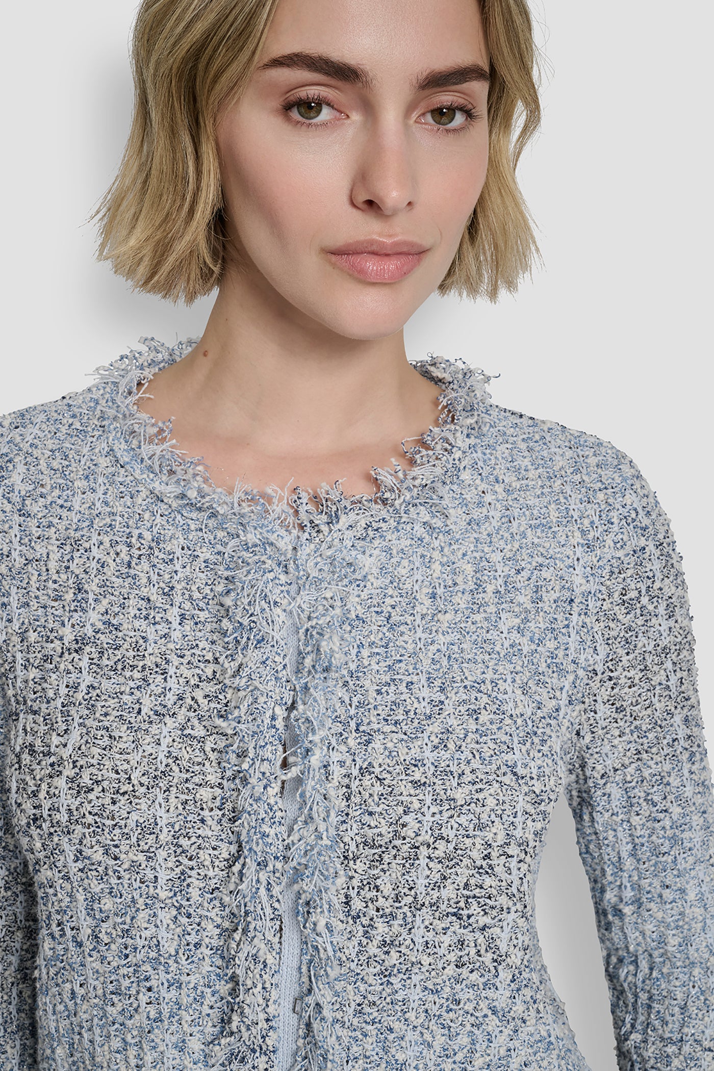 ZIP FRONT TWEED FRINGE SWEATER JACKET VIEW 6 | All Products