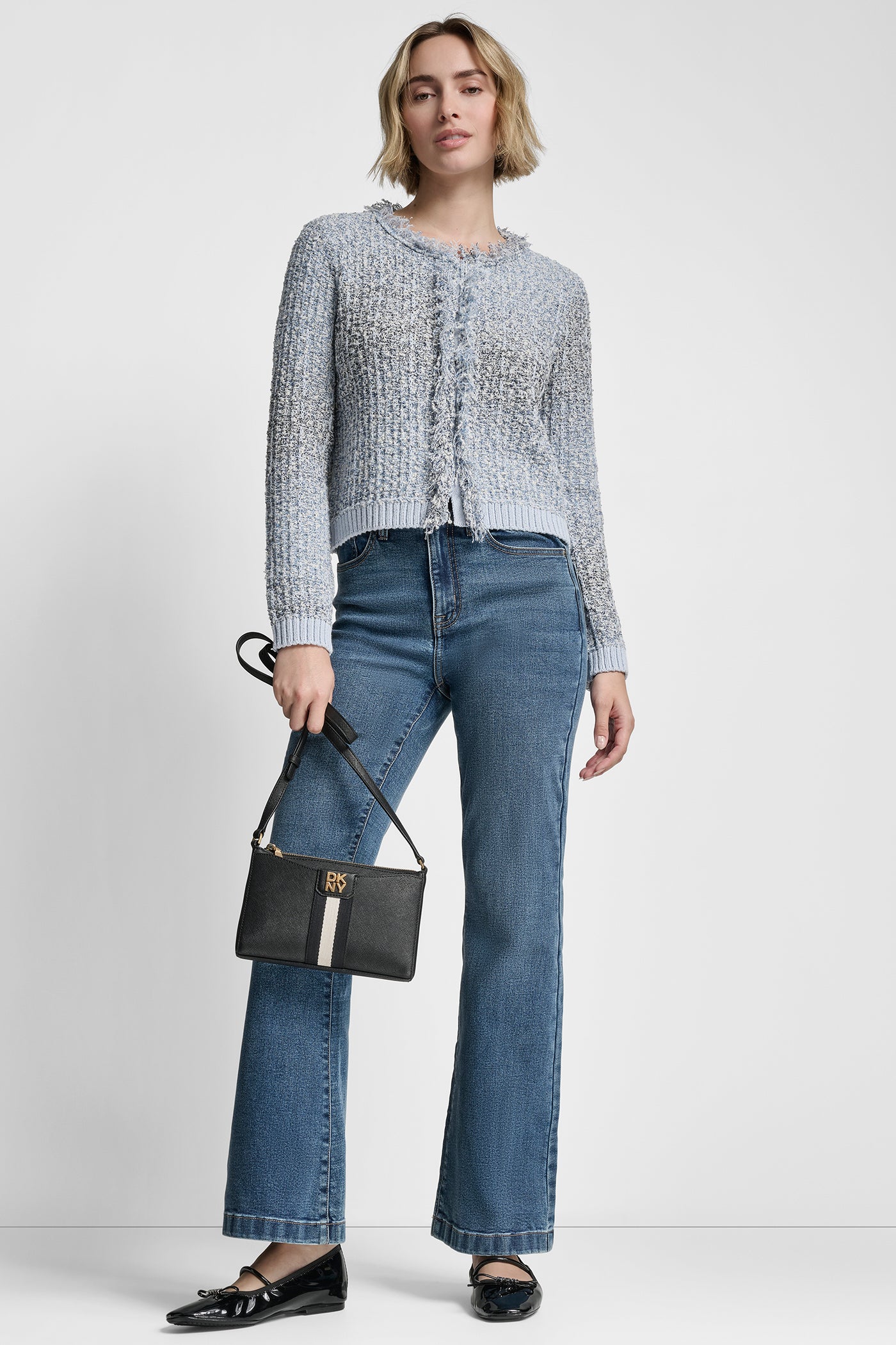 ZIP FRONT TWEED FRINGE SWEATER JACKET VIEW 4 | All Products