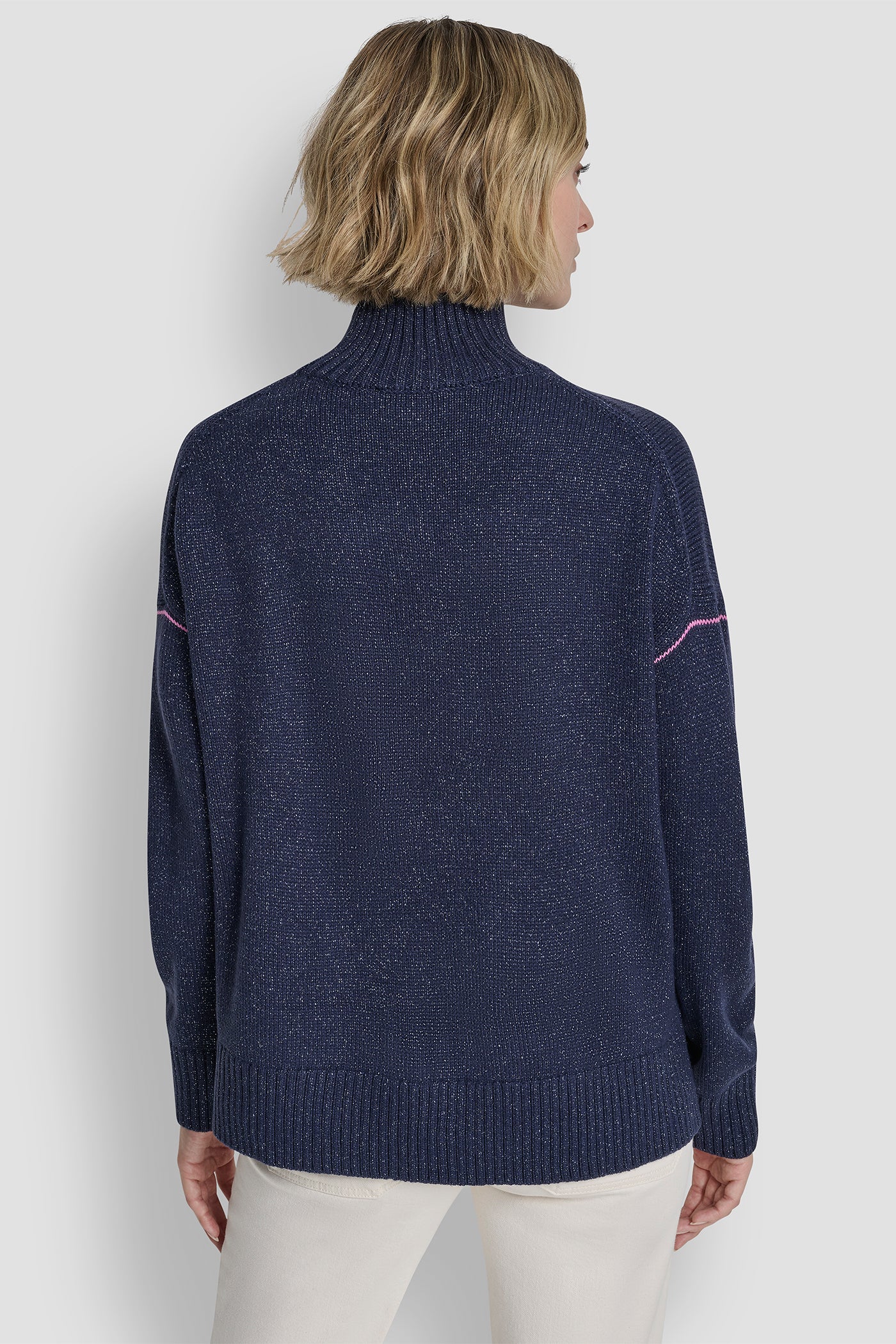 PEACOAT/CROCUS LOGO TURTLENECK HIGH LOW SWEATER, BACK VIEW | Gifts Under $50