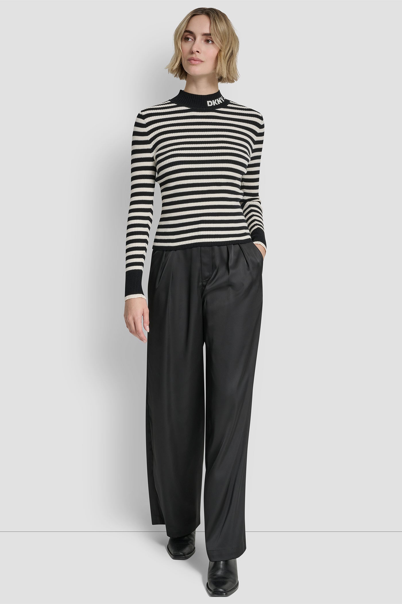 Mock Neck Rib Stripe Logo Sweater | Sweater | DKNY