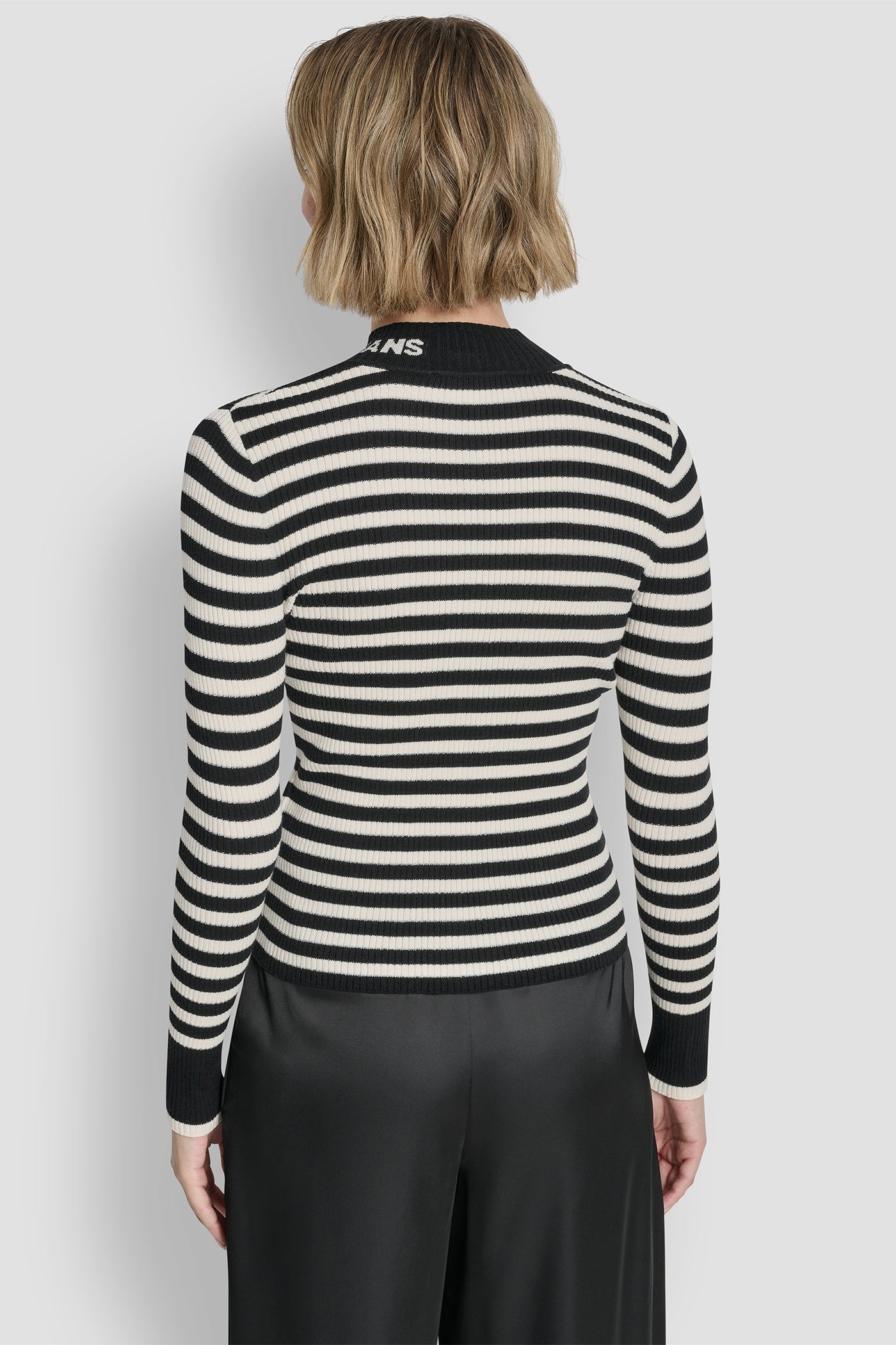 Black/Eggong/Silver MOCK NECK RIB STRIPE LOGO SWEATER, BACK VIEW | All Products
