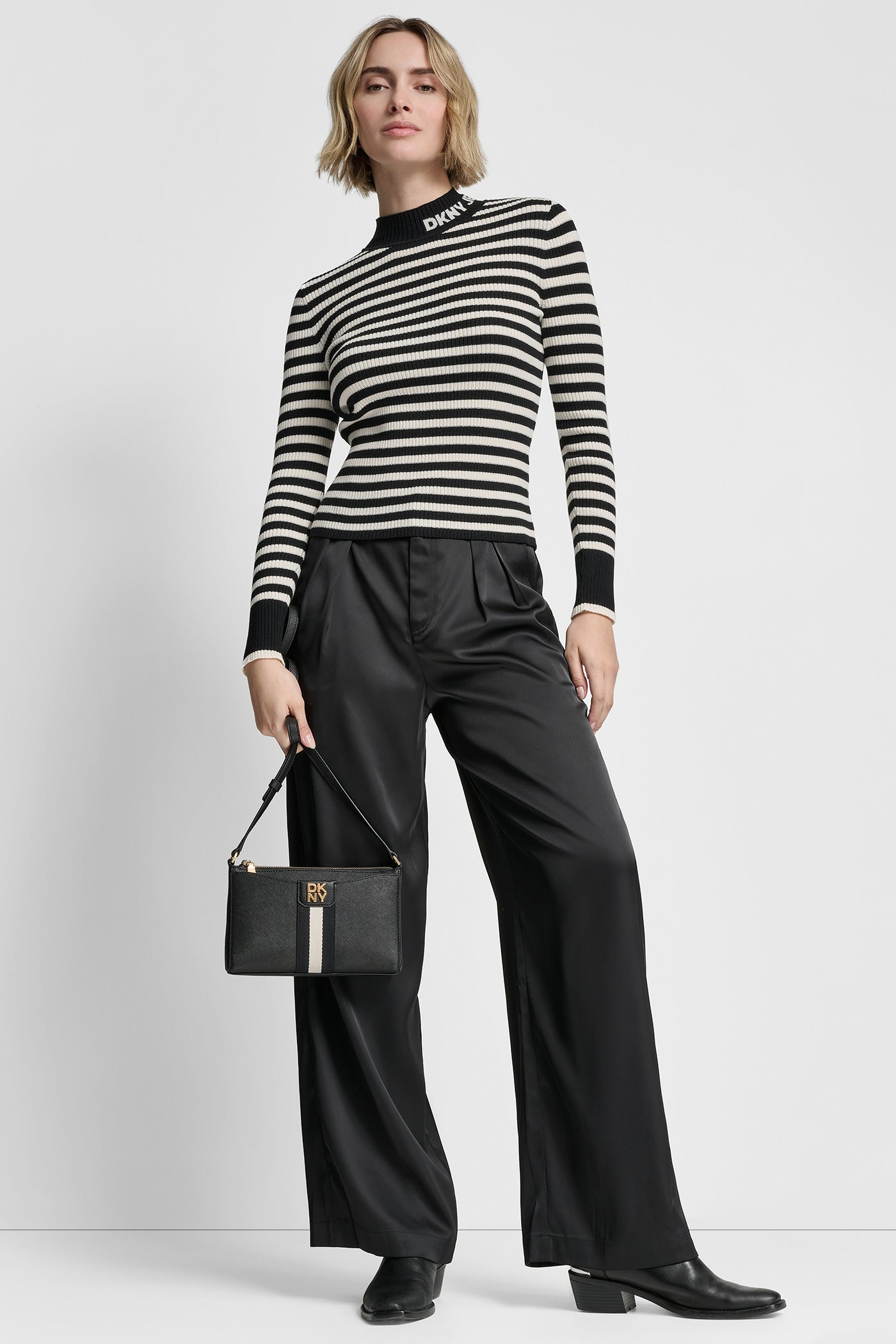 MOCK NECK RIB STRIPE LOGO SWEATER VIEW 4 | All Products