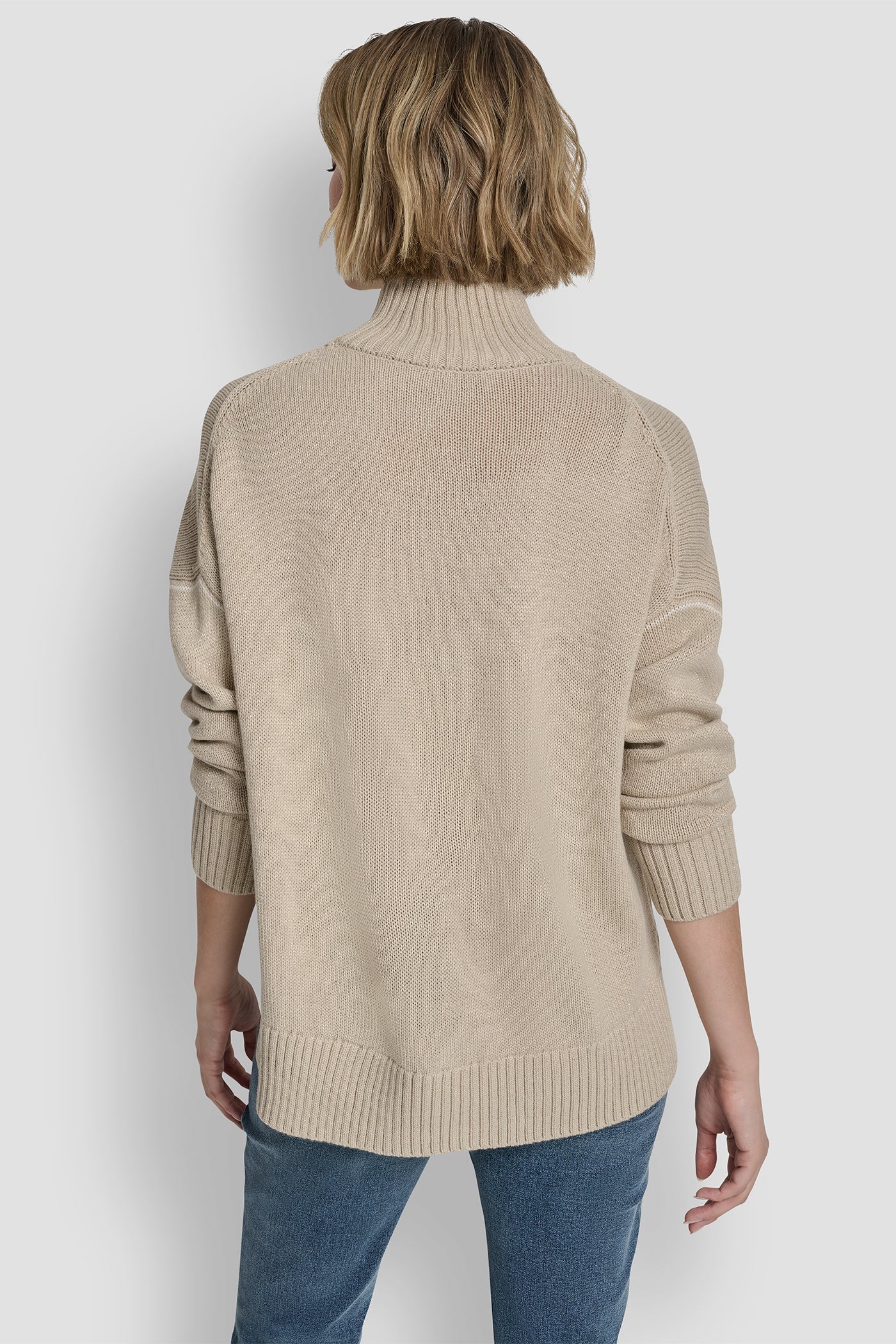 PEBBLE/EGGNOG LOGO TURTLENECK HIGH LOW SWEATER, BACK VIEW | Holiday Gift Guide