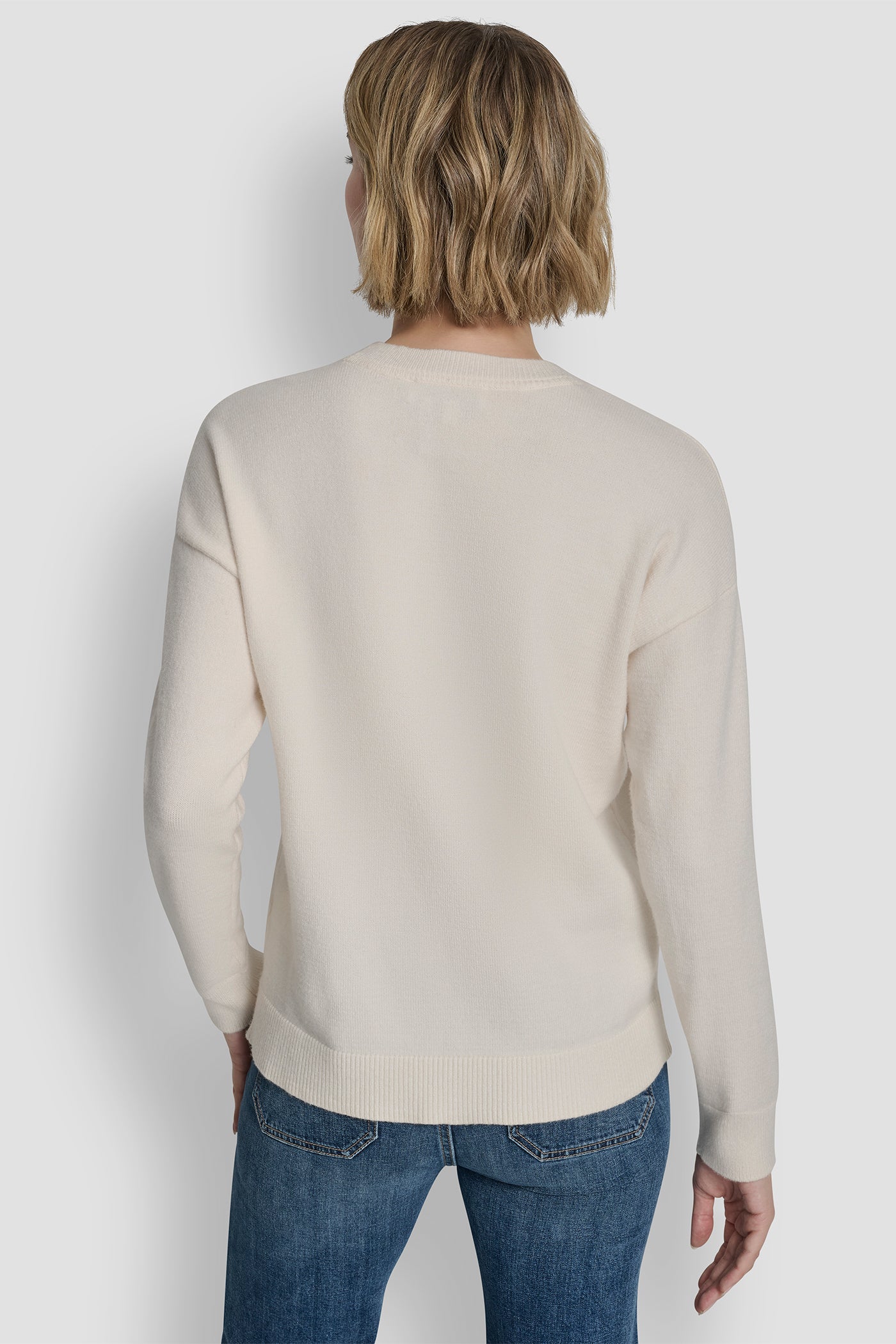 Eggnog SEQUIN LOGO EMBELLISHED SWEATER, BACK VIEW | DKNY25