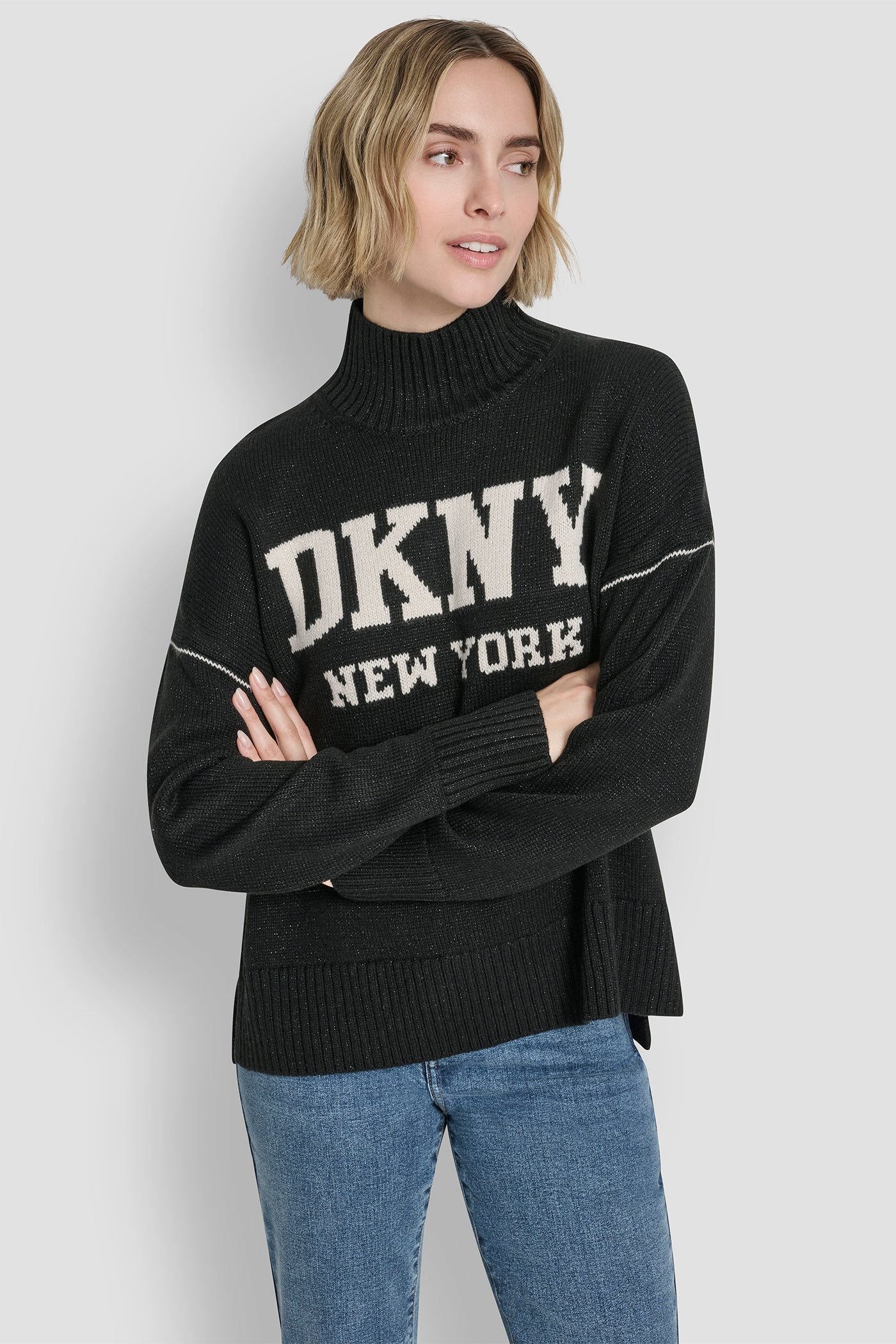 LOGO TURTLENECK HIGH LOW SWEATER VIEW 1