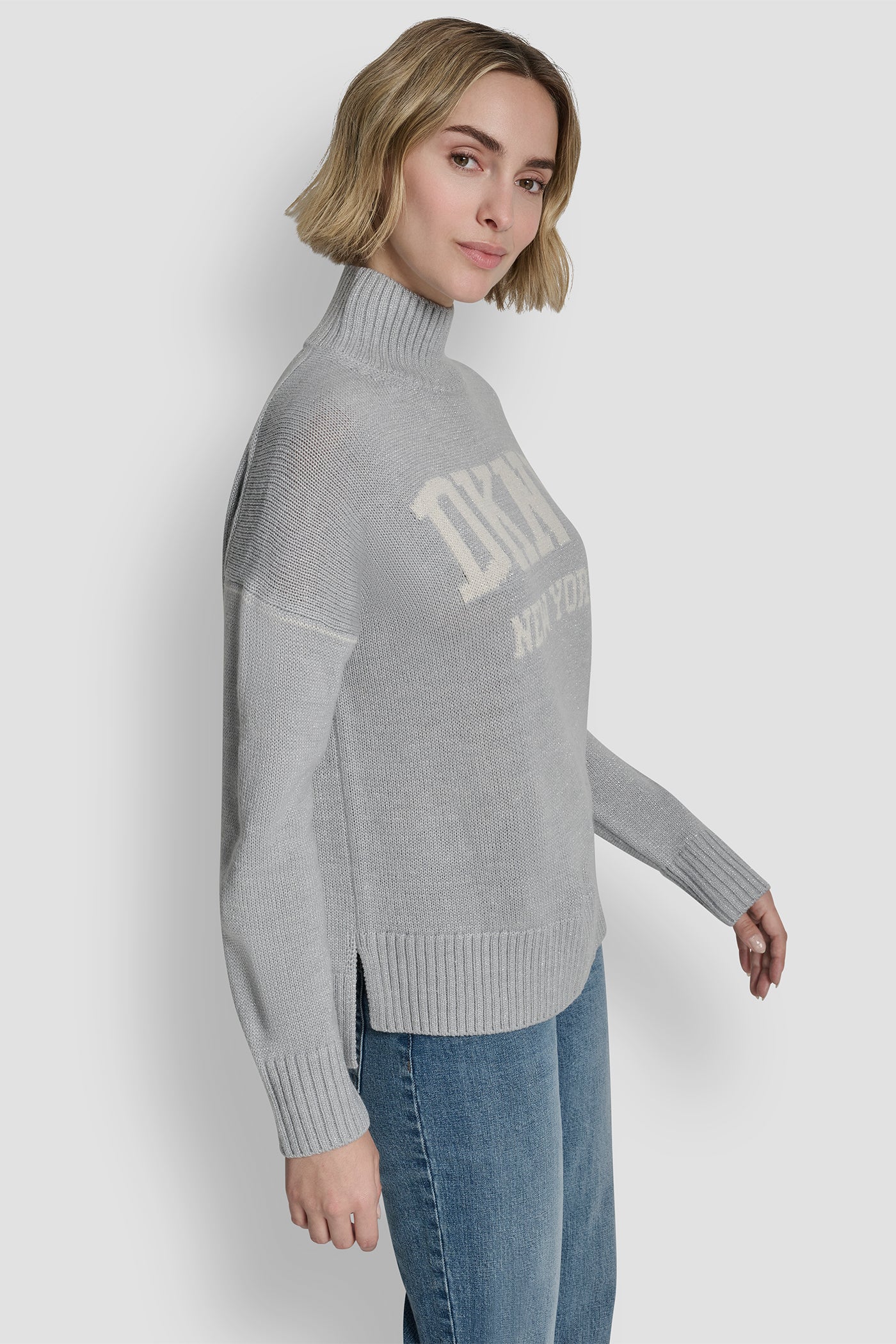 Logo Turtleneck High Low Sweater | Pullover | DKNY