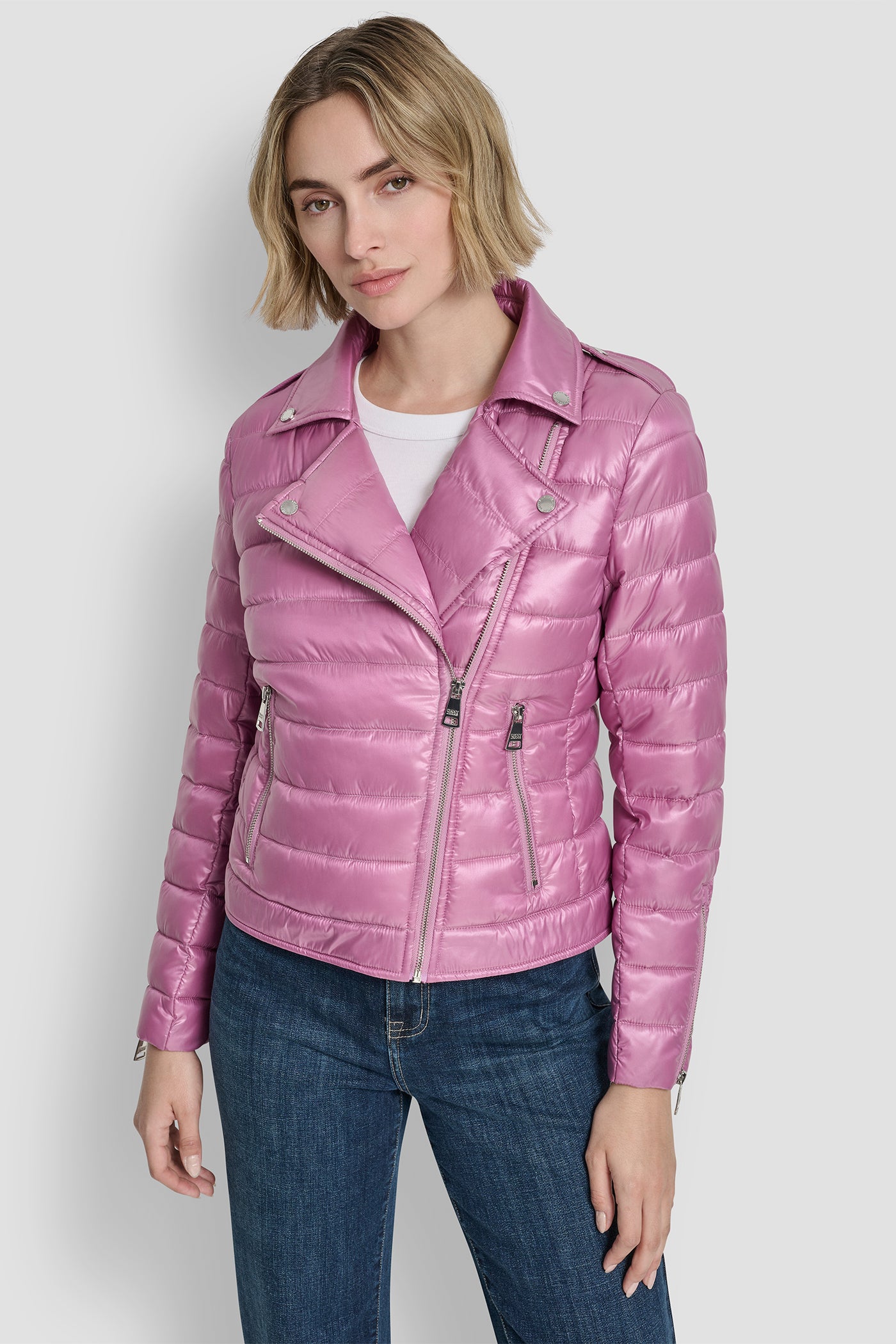 Dusty Orchid MOTO STYLE LIGHT WEIGHT PUFFER JACKET, VIEW 1 | New clothing