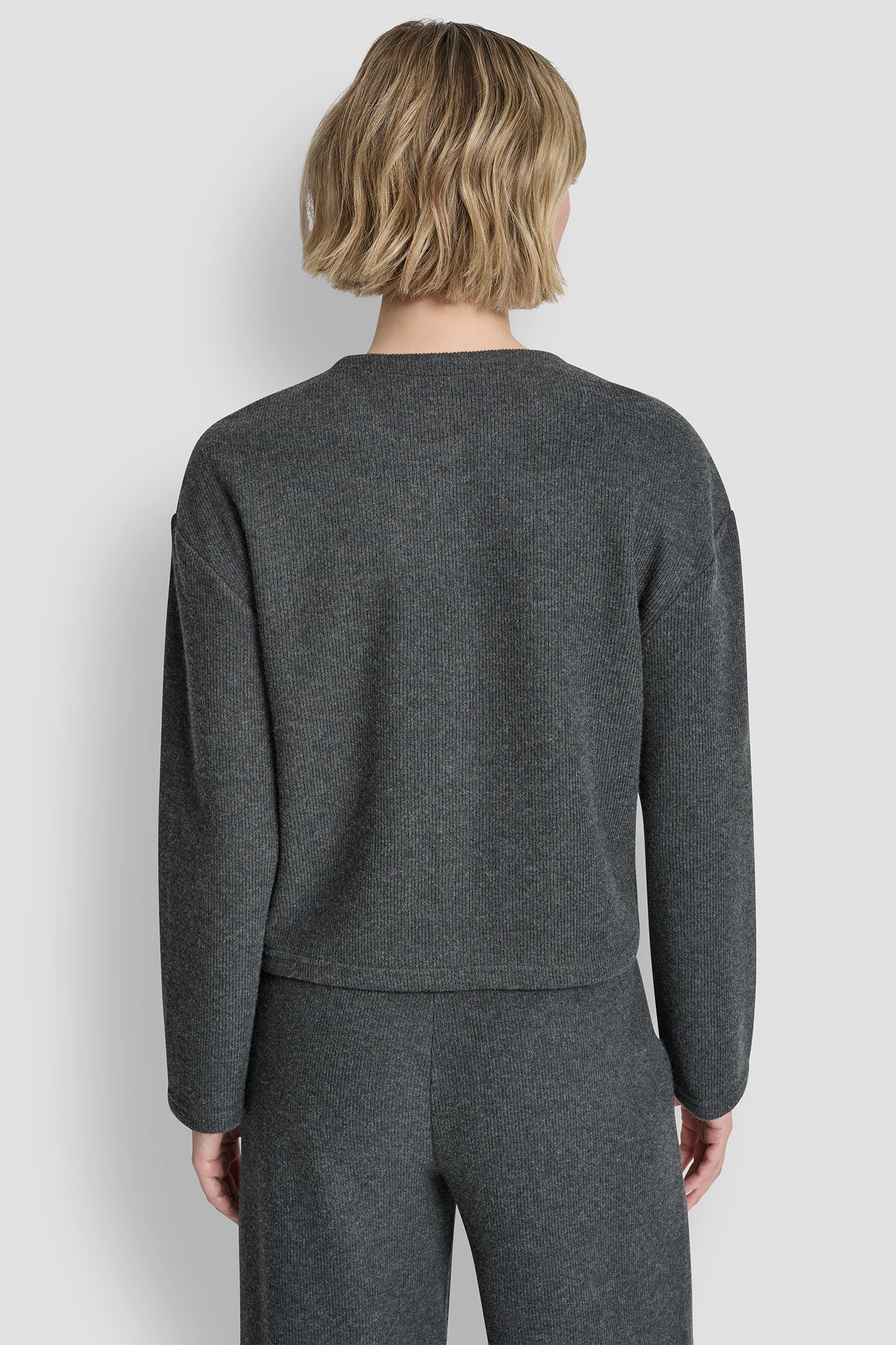 SLATE HEATHER BUTTON FRONT SLEEVE CARDIGAN, BACK VIEW | WOMEN'S SWEATERS & TOPS