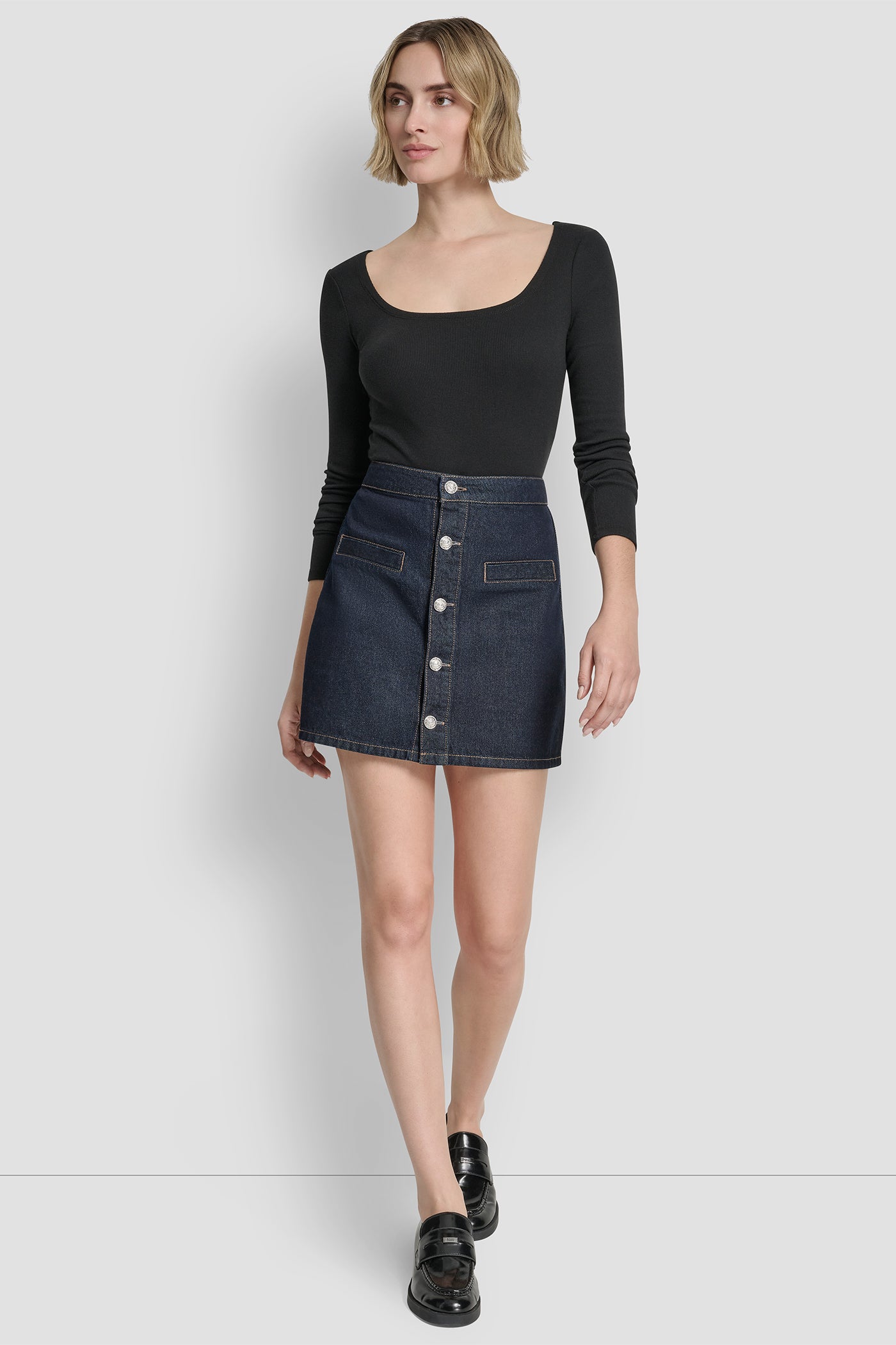 HIGH RISE BUTTON FRONT MINI SKIRT VIEW 6 | Gifts Under $50