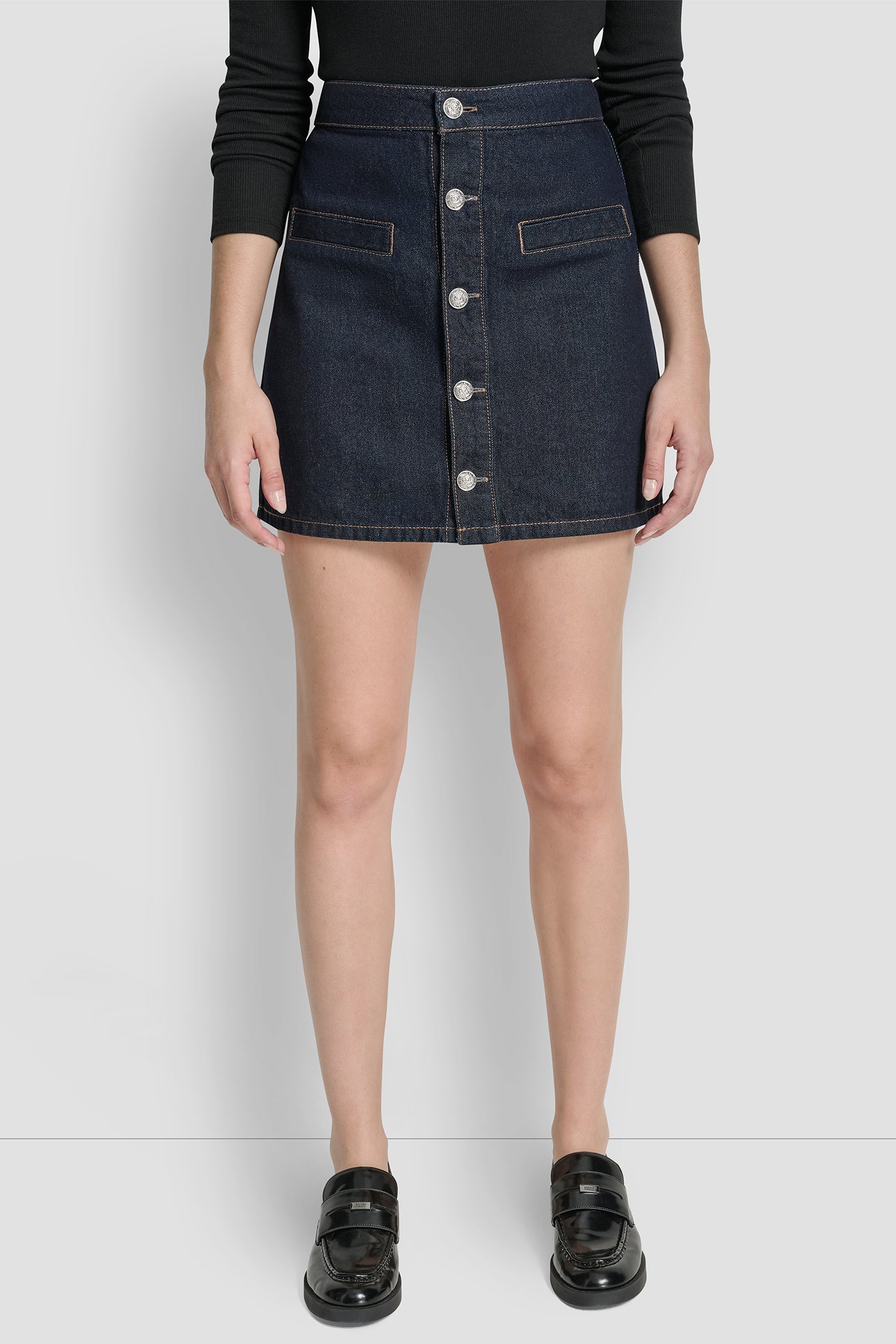 FEARLESS HIGH RISE BUTTON FRONT MINI SKIRT, FRONT VIEW | Gifts Under $50