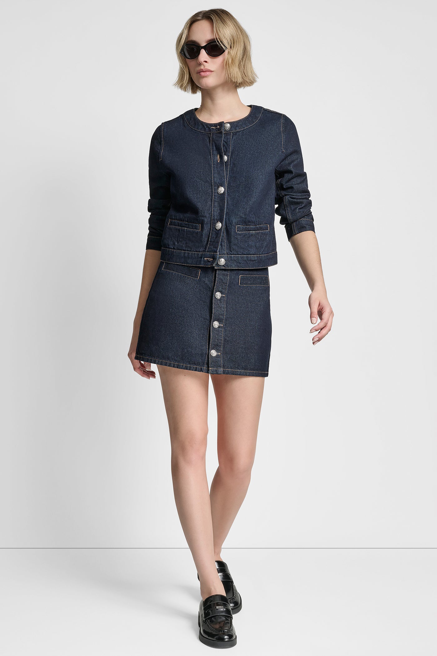 HIGH RISE BUTTON FRONT MINI SKIRT VIEW 4 | Gifts Under $50
