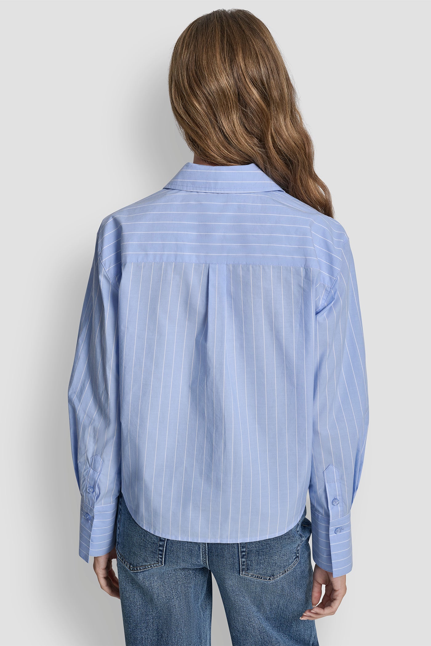Chambray/White POPLIN BUTTON FRONT SHIRT WITH SEQUINS, BACK VIEW | DKNY25