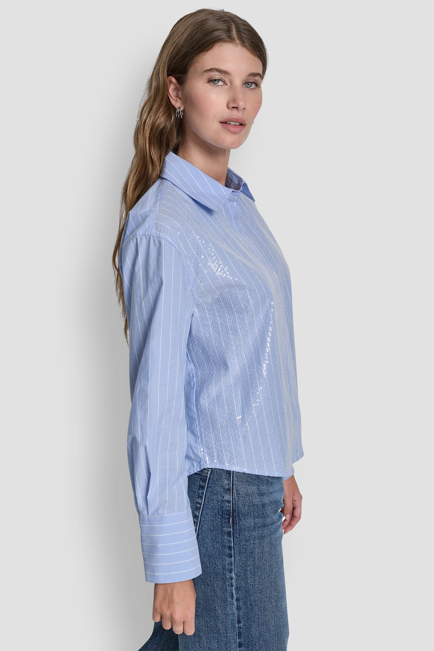 POPLIN BUTTON FRONT SHIRT WITH SEQUINS VIEW 3 | Clothing