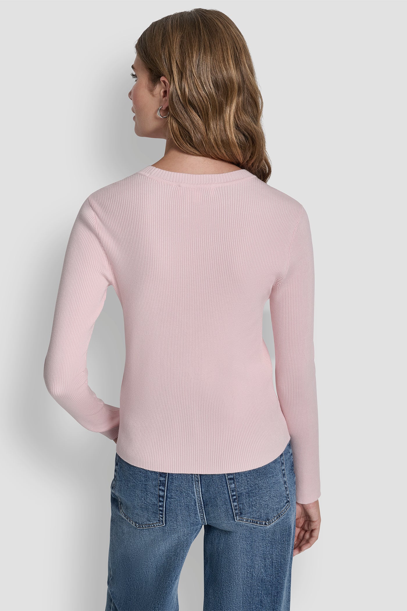 Pink LONG SLEEVE LOGO TRIM SWEATER, BACK VIEW | Products