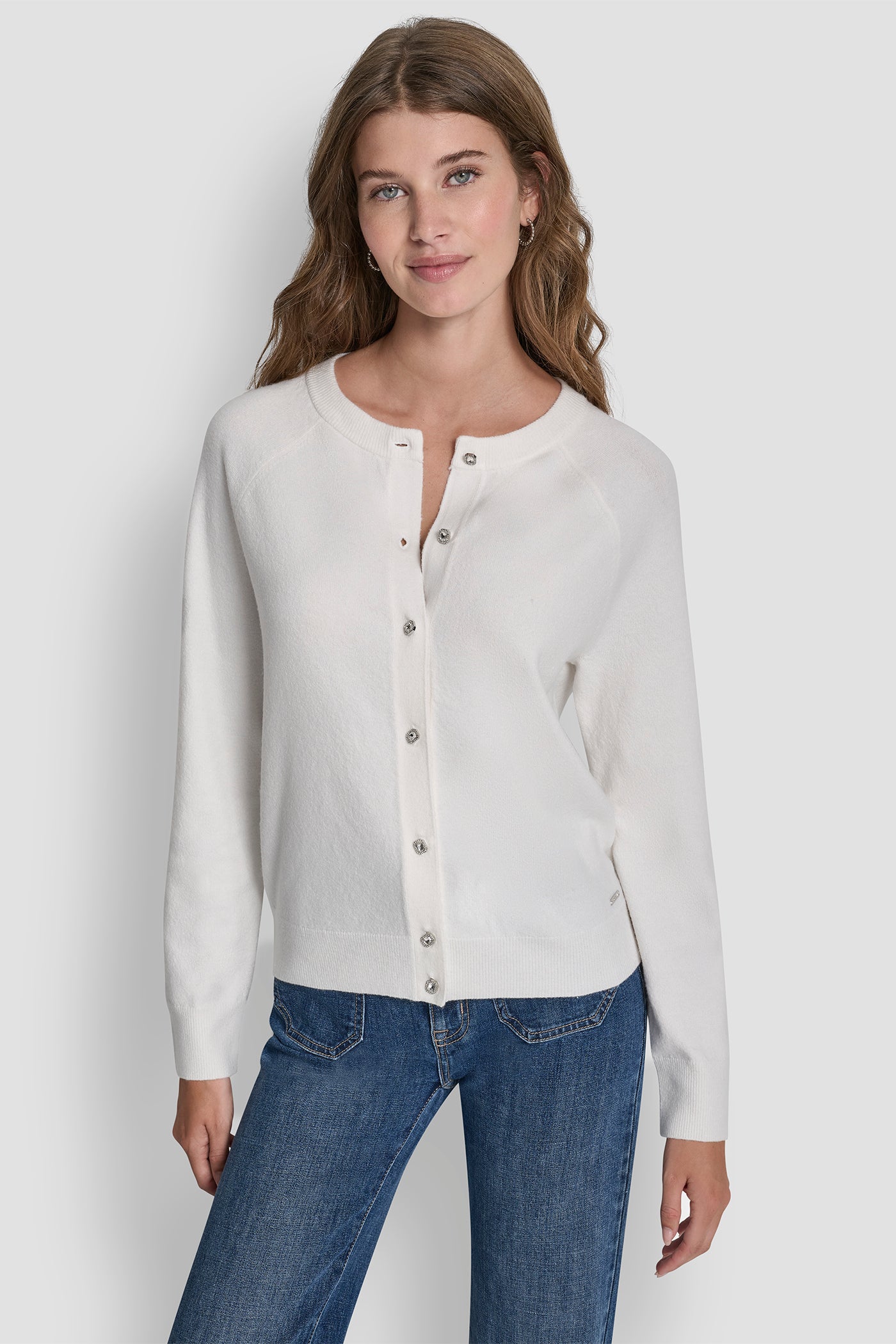 Yellow LONG SLEEVE CARDIGAN W RHINESTONE BUTTONS, FRONT VIEW | SELECT STYLES