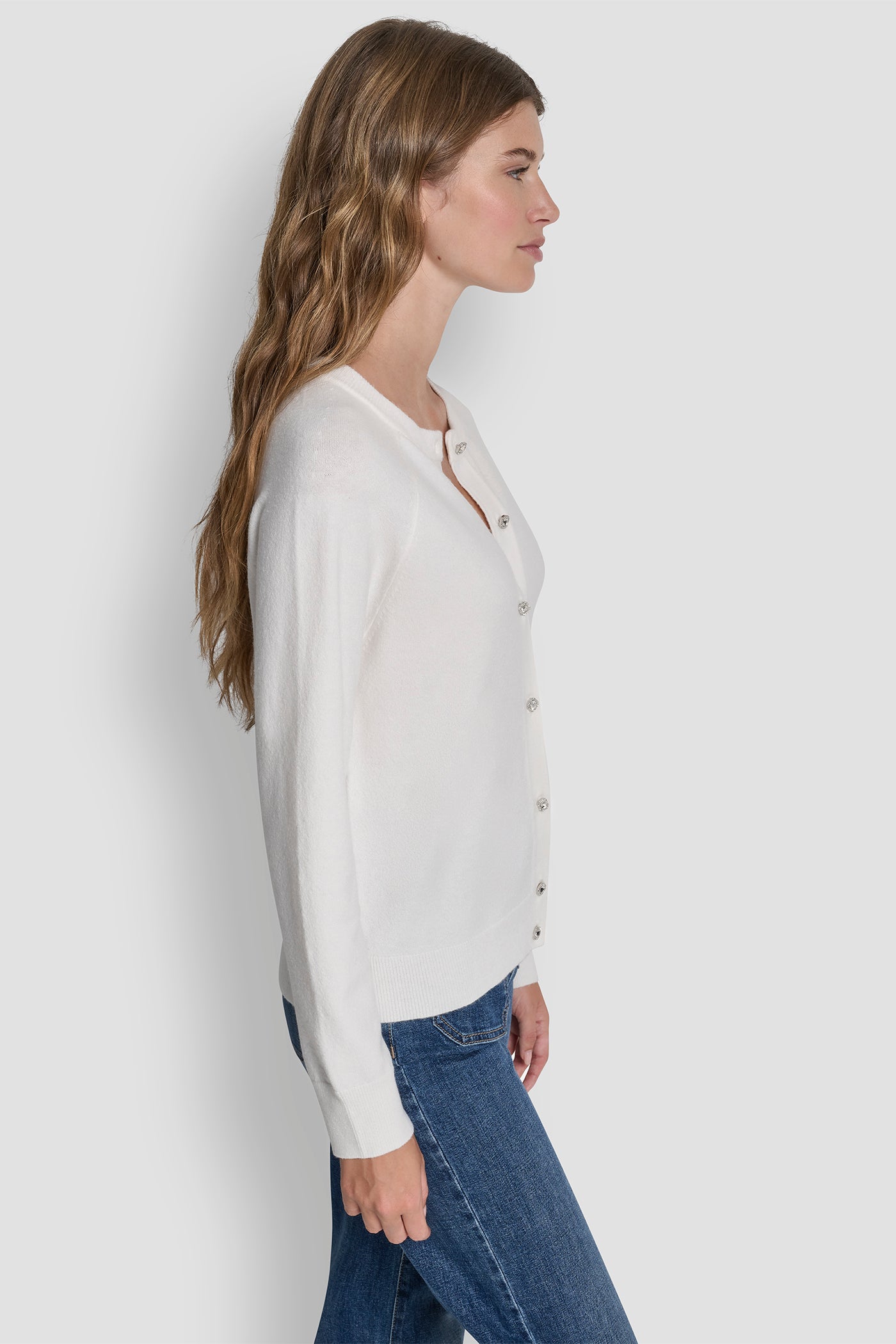 LONG SLEEVE CARDIGAN W RHINESTONE BUTTONS VIEW 3 | SELECT STYLES