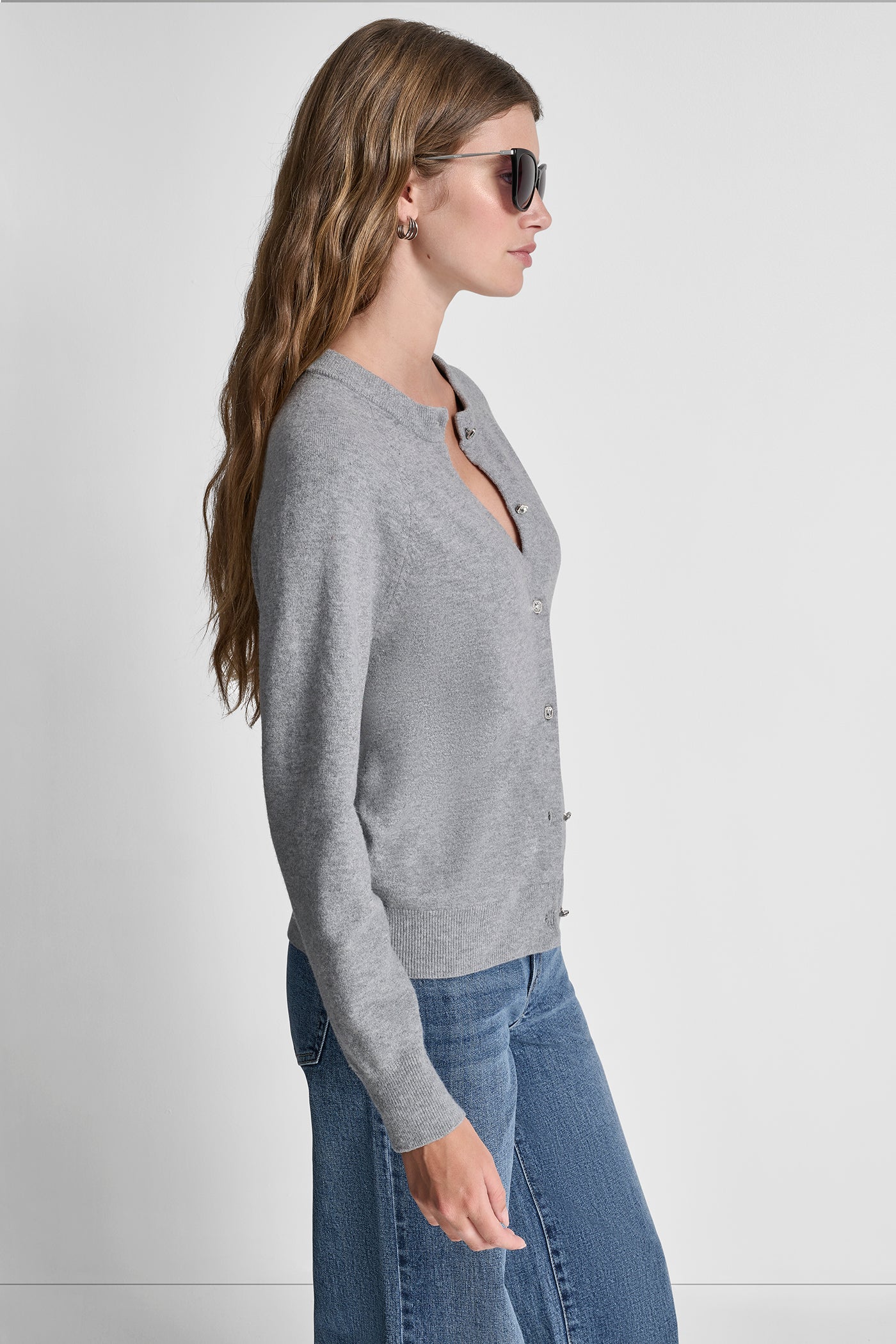 LONG SLEEVE CARDIGAN W RHINESTONE BUTTONS VIEW 3 | SELECT STYLES