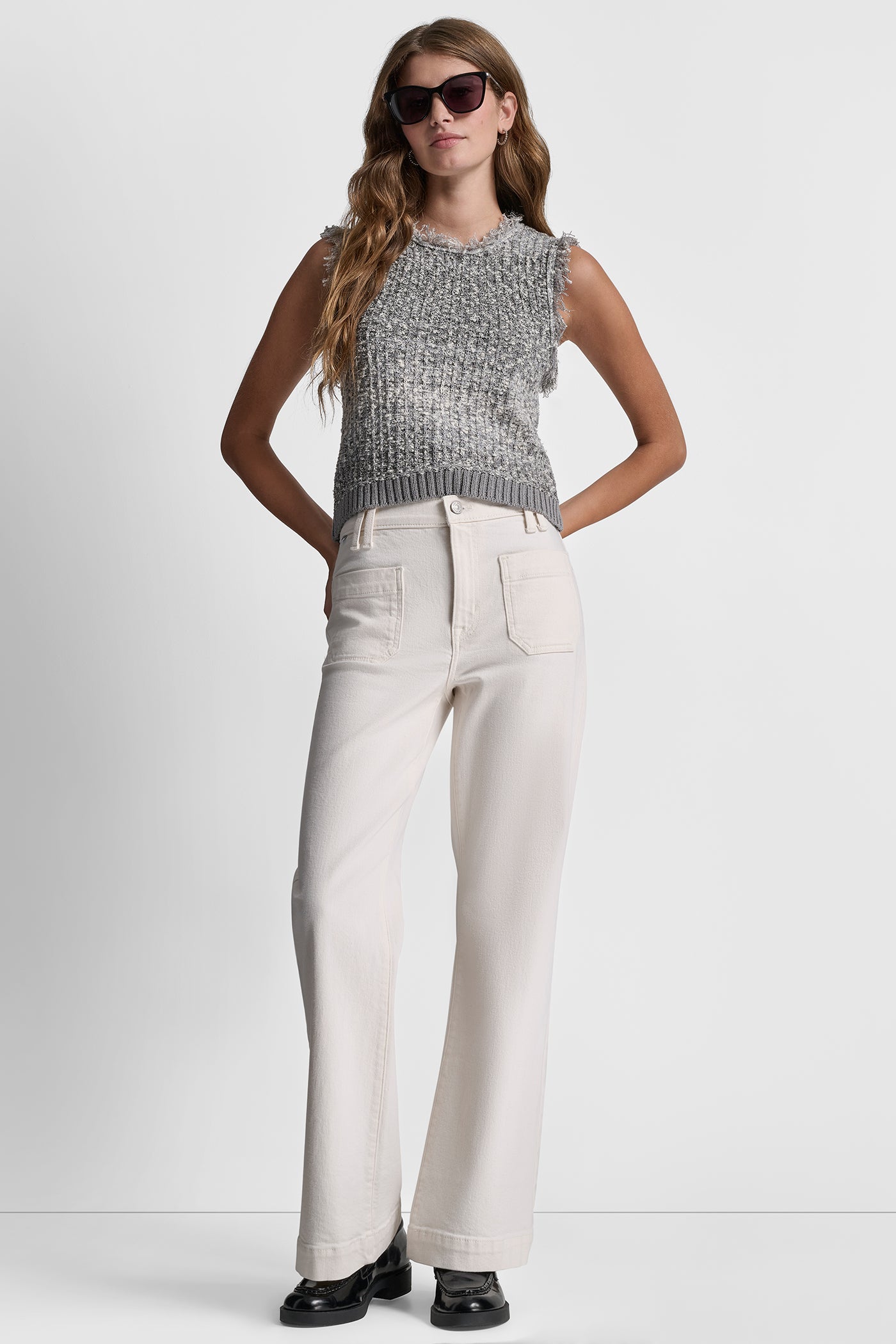 TWEED FRINGE SWEATER WITH LOGO CHARM VIEW 3 | Metallic Moments