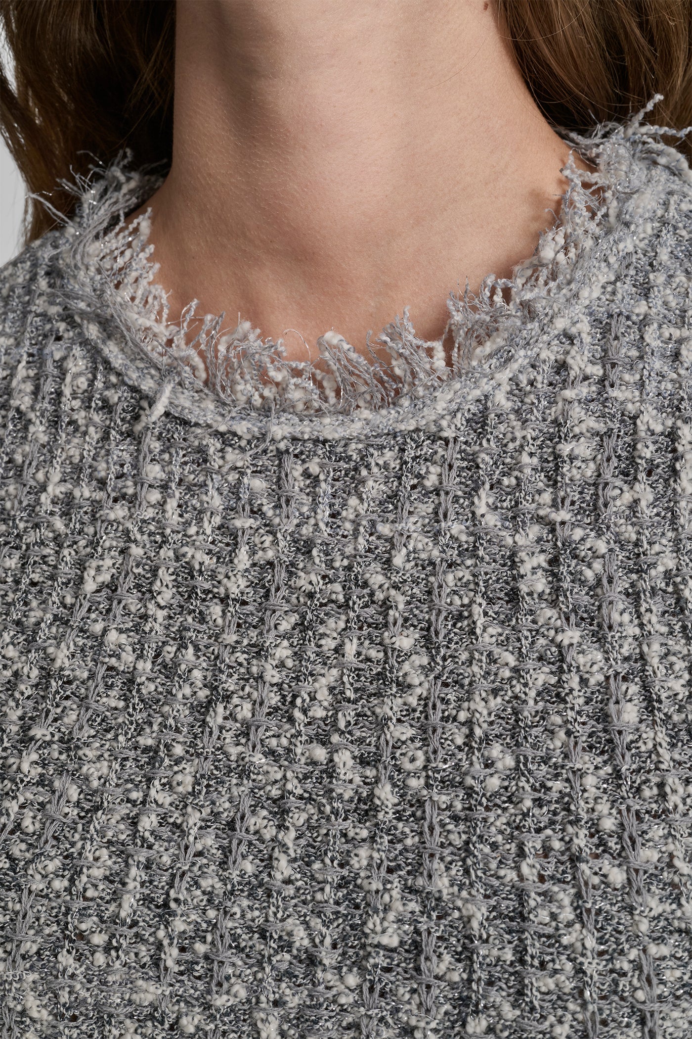 TWEED FRINGE SWEATER WITH LOGO CHARM VIEW 4 | Metallic Moments