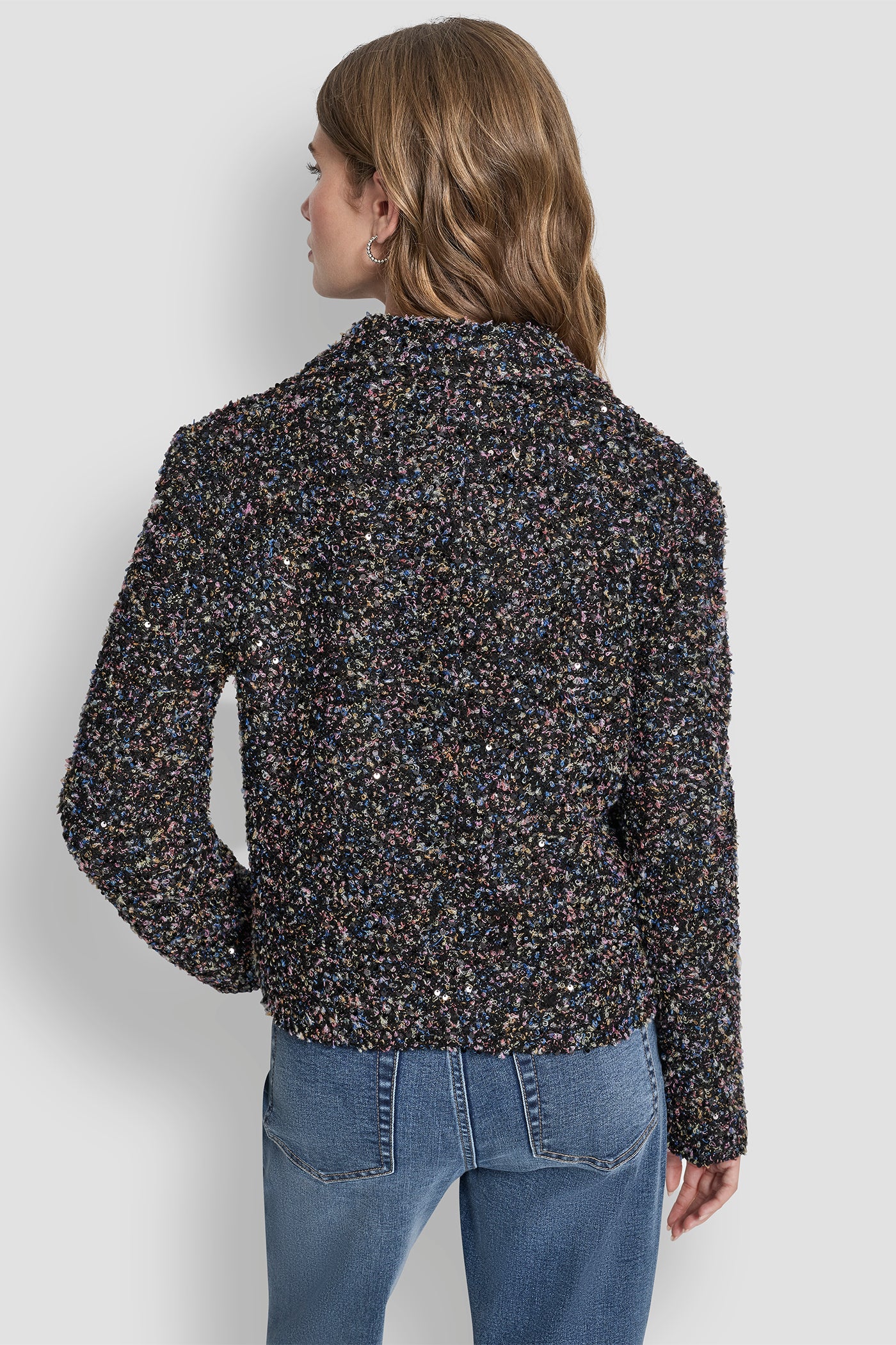 Black/Silver BUTTON FRONT JACKET WITH UTILITY POCKETS, BACK VIEW | Jackets & Blazers