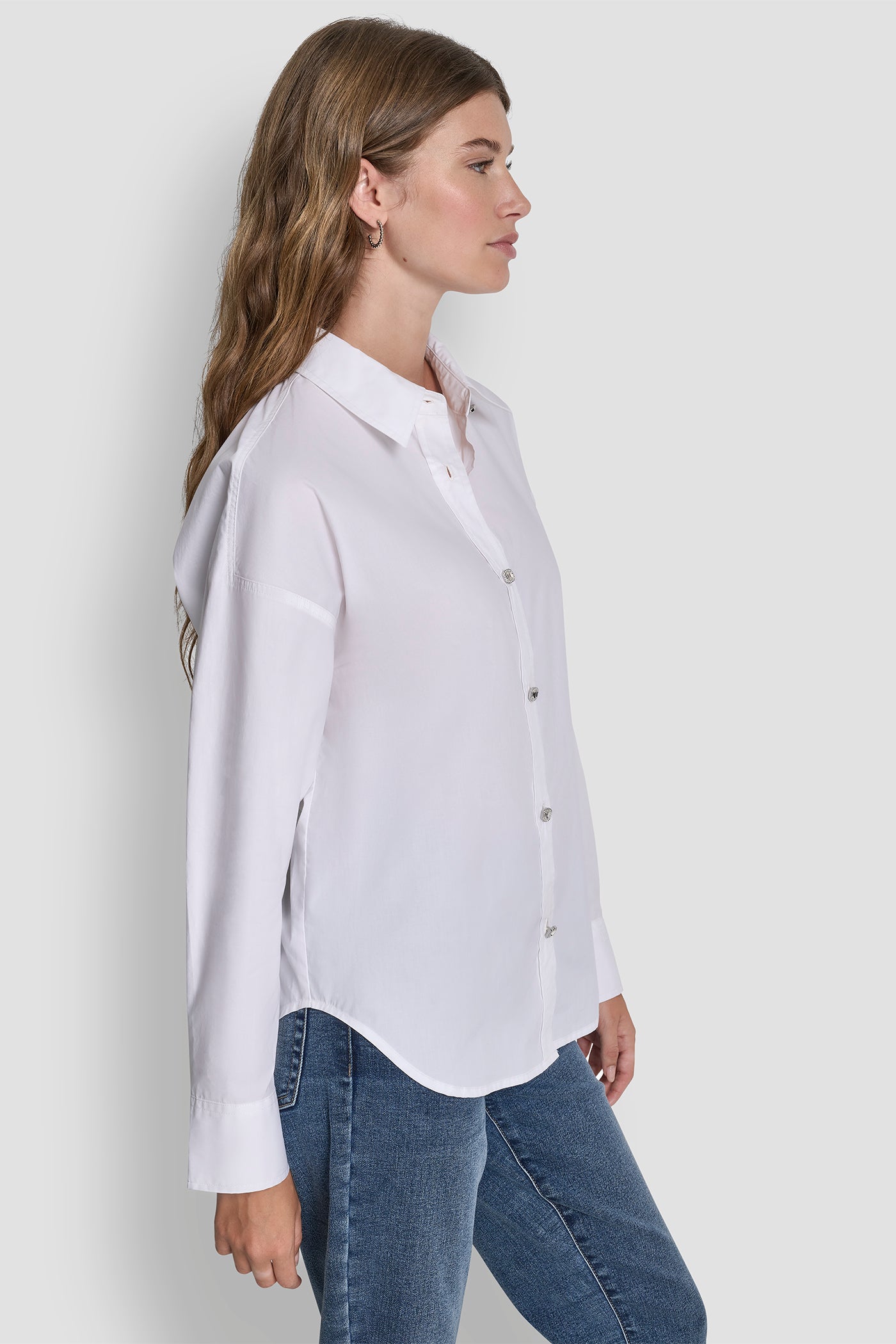 LONG SLEEVE RHINESTONE BUTTON FRONT SHIRT VIEW 3 | WOMEN'S SWEATERS & TOPS