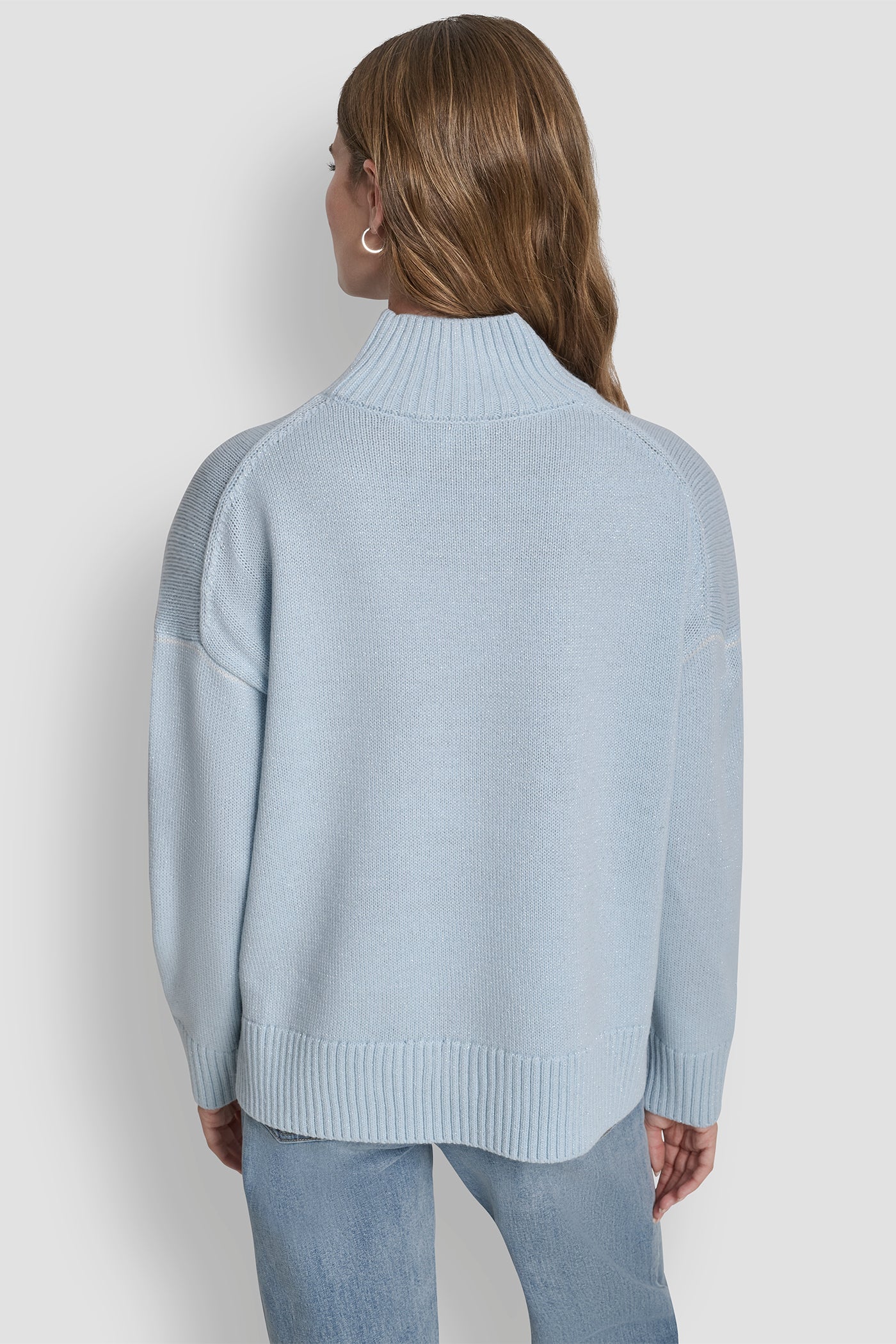 Moonstone/Ivory LOGO TURTLENECK HIGH LOW SWEATER, BACK VIEW | DKNY Promo