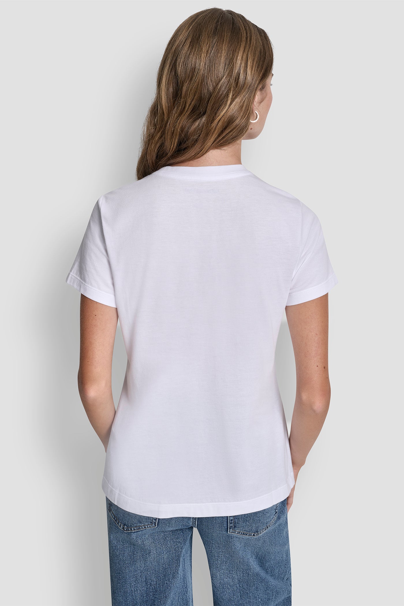 White DKNY BOX RHINESTONE LOGO TEE, VIEW 2 | Tees & Tanks