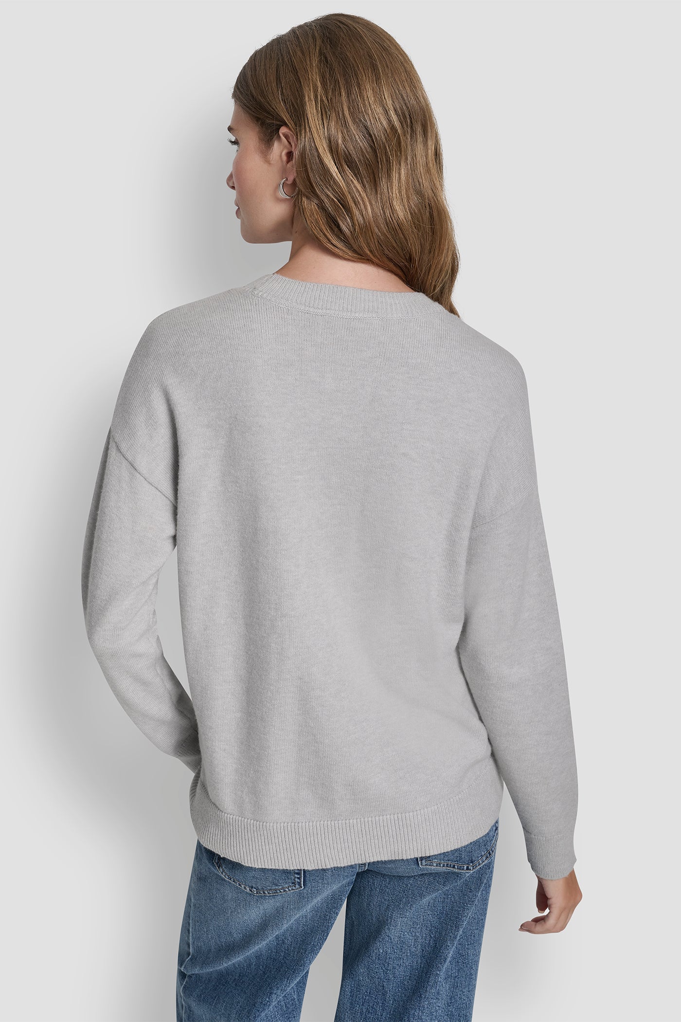 Sky Grey Heather SEQUIN LOGO EMBELLISHED SWEATER, BACK VIEW | DKNY25