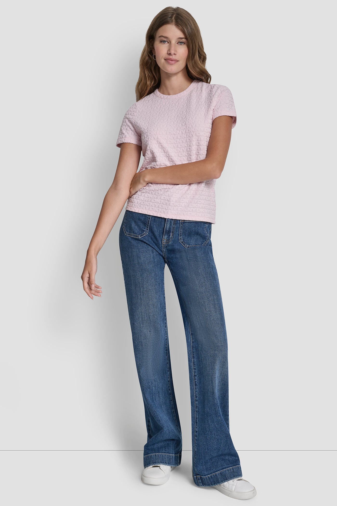 Pink Moon LOGO JACQUARD SHORT SLEEVE CREW NECK TEE, VIEW 1 | Tees & Tanks