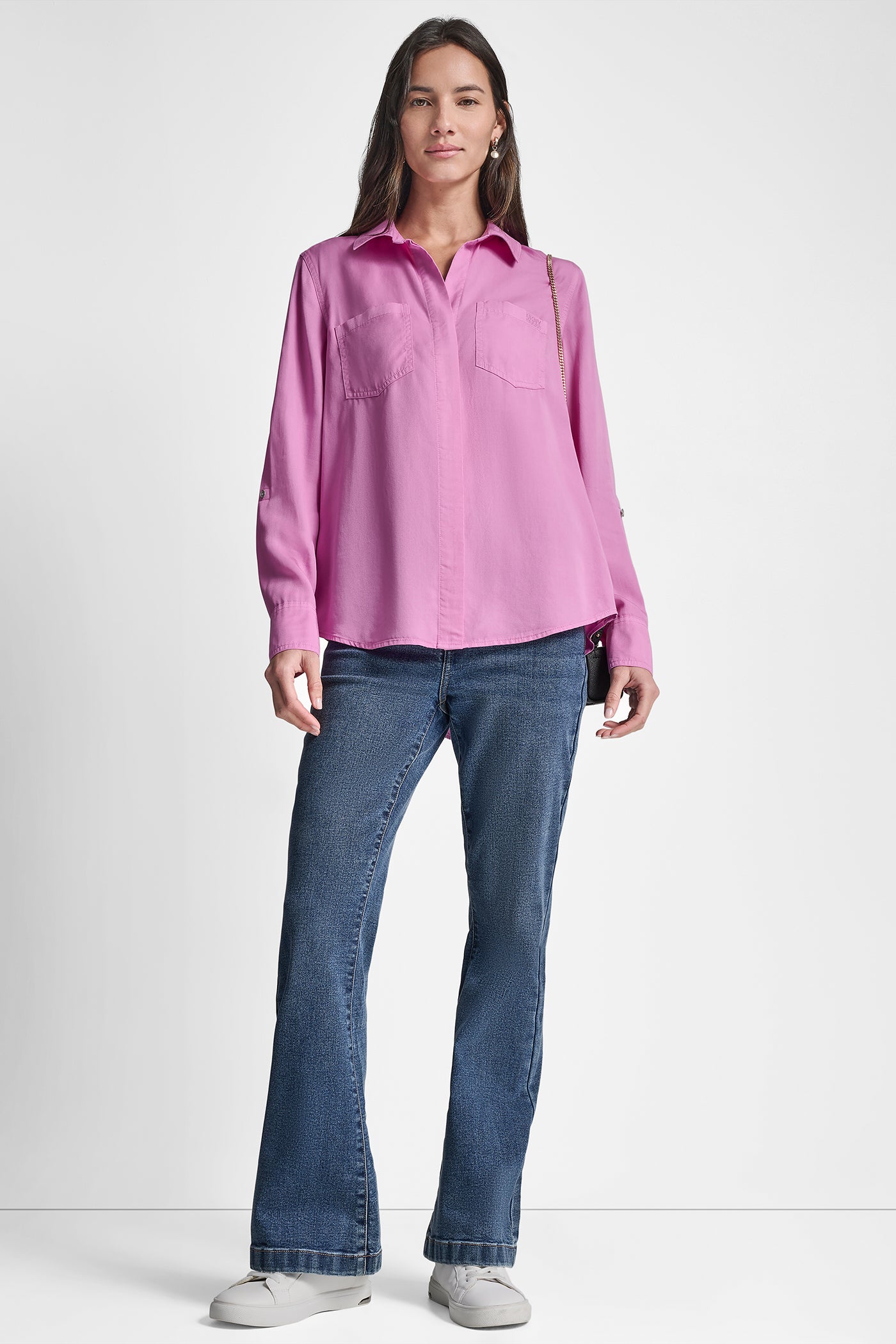 SPLIT BACK BUTTON FRONT WITH ROLL TAB VIEW 4 | WOMEN'S SWEATERS & TOPS