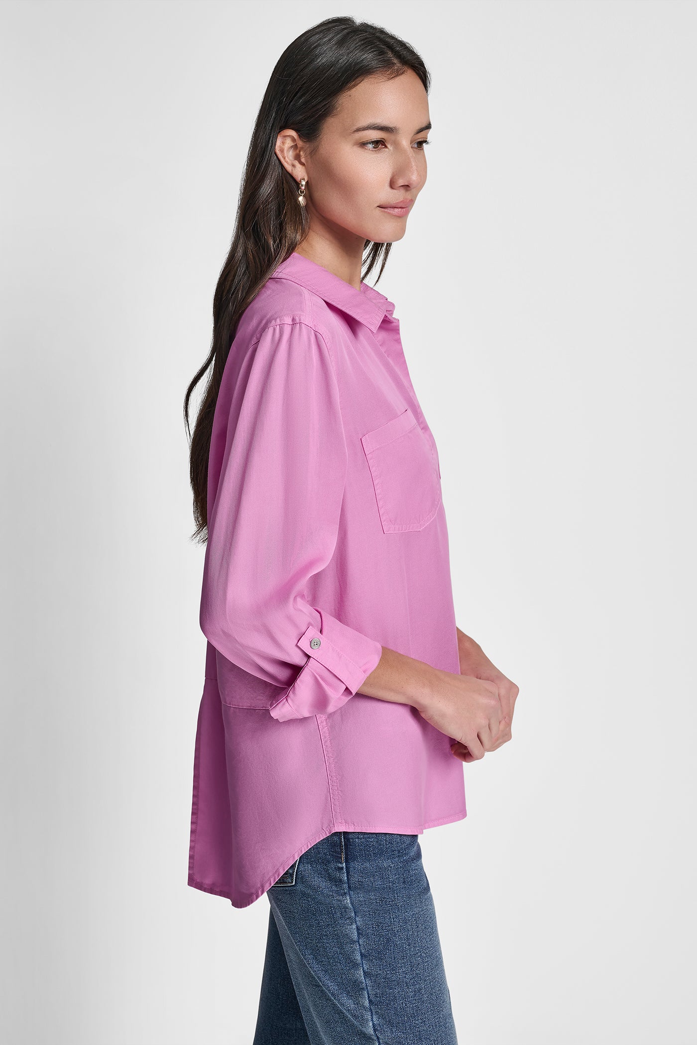 SPLIT BACK BUTTON FRONT WITH ROLL TAB VIEW 3 | WOMEN'S SWEATERS & TOPS