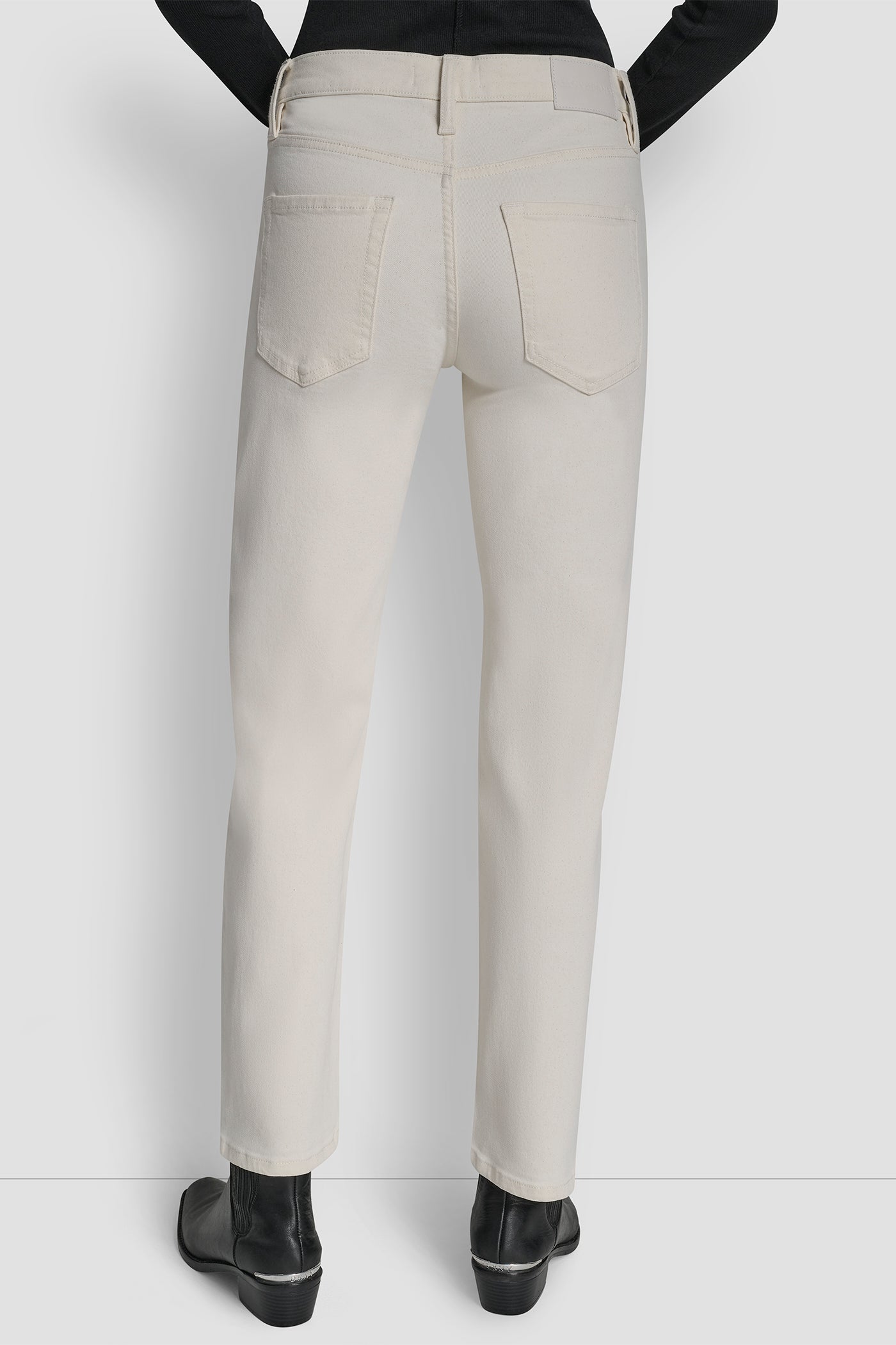 Beige MID RISE CLASSIC STRAIGHT WITH MINI RHINESTONES, BACK VIEW | Pants & Denim