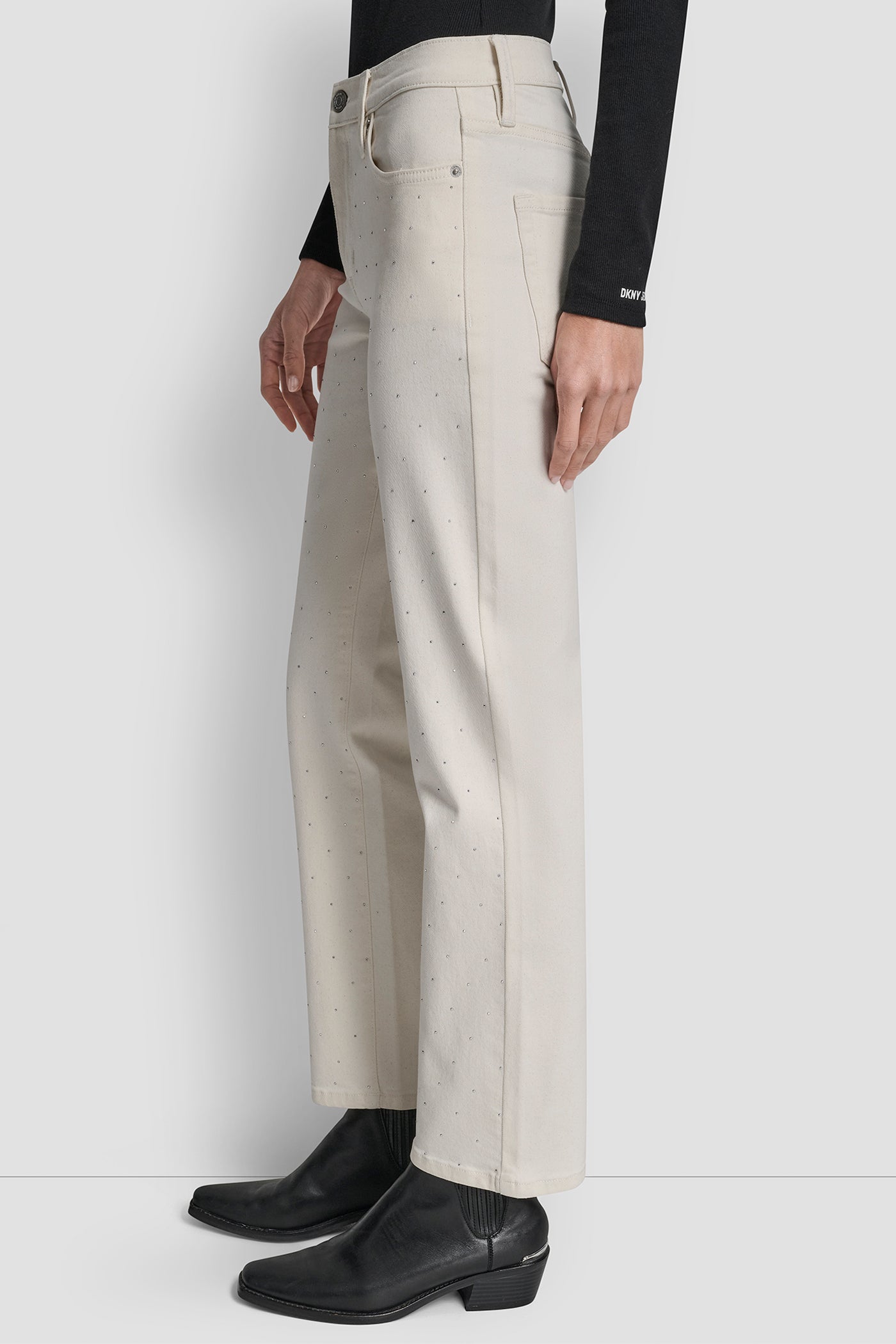 MID RISE CLASSIC STRAIGHT WITH MINI RHINESTONES VIEW 4 | DKNY JEANS