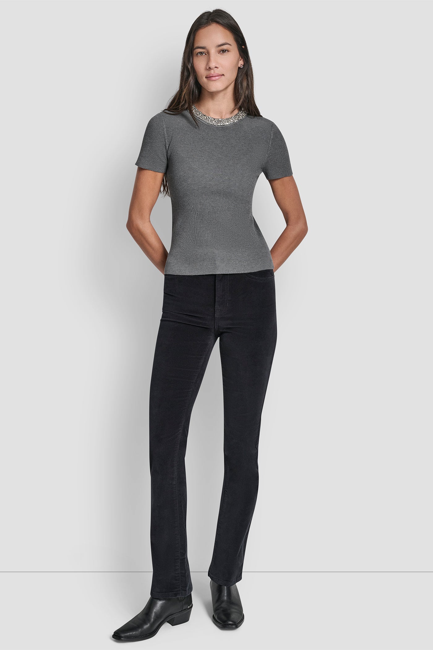 SWEATER WITH EMBELLISHED NECKLINE VIEW 3 | DKNY JEANS