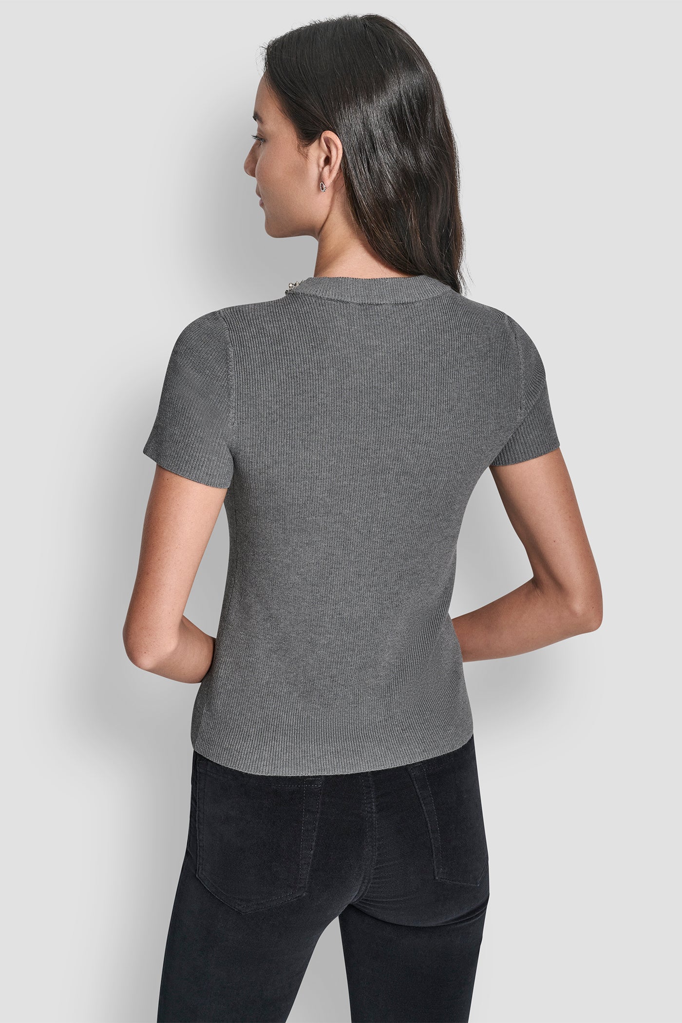 Grey SWEATER WITH EMBELLISHED NECKLINE, BACK VIEW | DKNY JEANS