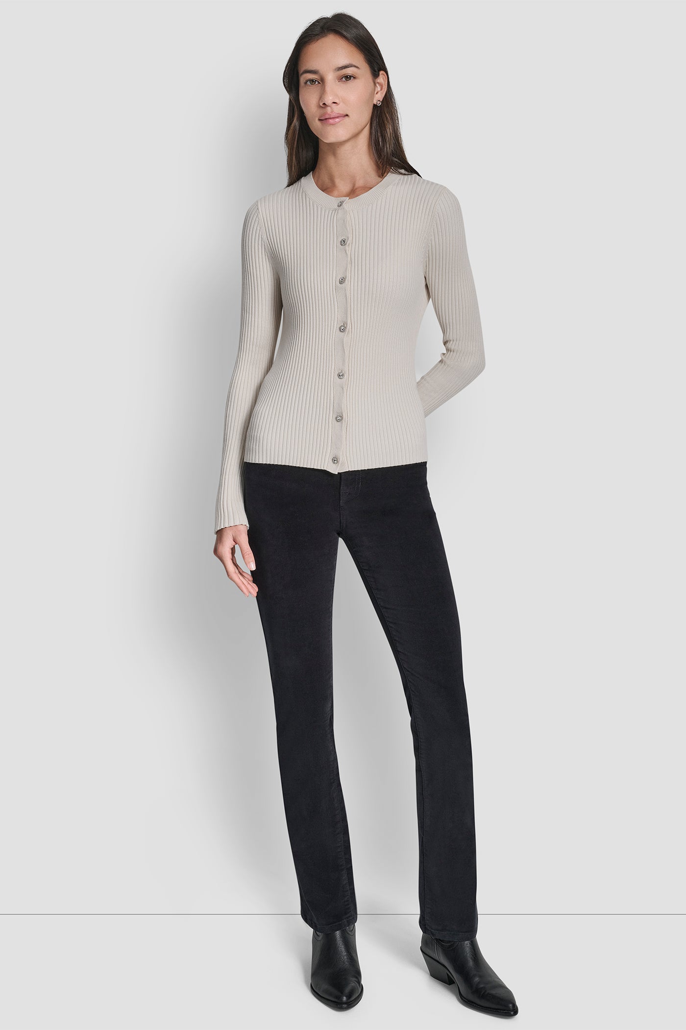 FLARE SLEEVE CARDIGAN WITH RHINESTONE BUTTON VIEW 4 | DKNY JEANS