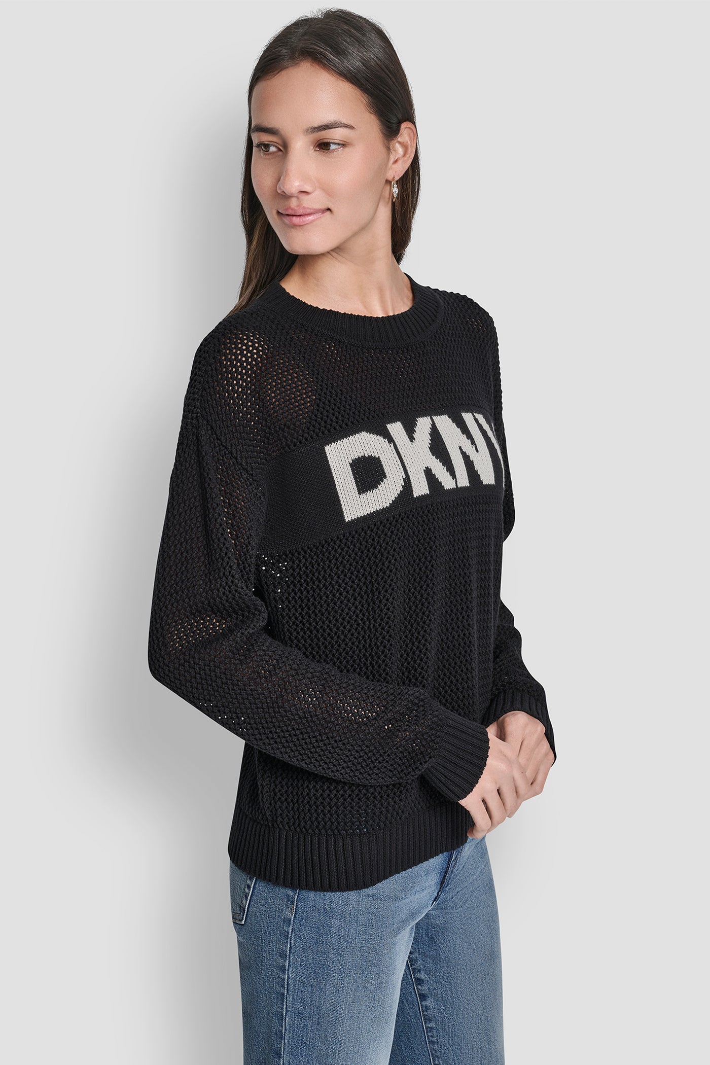 CREW NECK POINTELLE LOGO SWEATER VIEW 3 | WOMEN'S SWEATERS & TOPS