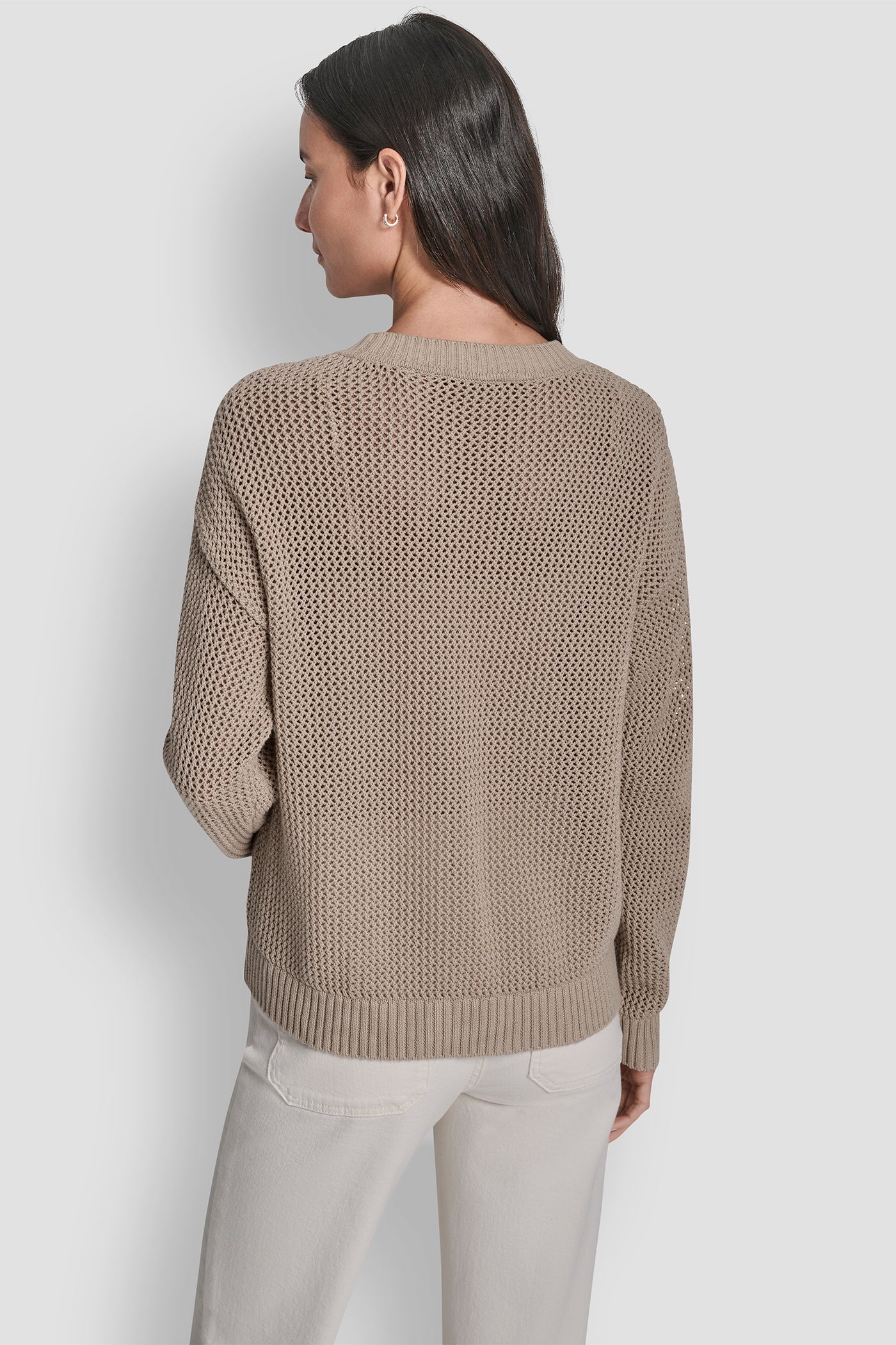 Pebble CREW NECK POINTELLE LOGO SWEATER, BACK VIEW | DKNY JEANS