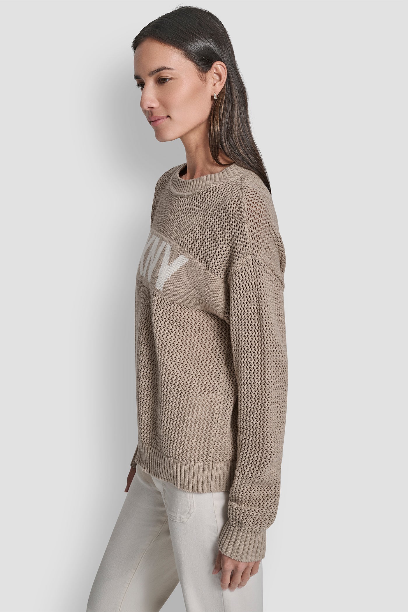 CREW NECK POINTELLE LOGO SWEATER VIEW 4 | WOMEN'S SWEATERS & TOPS