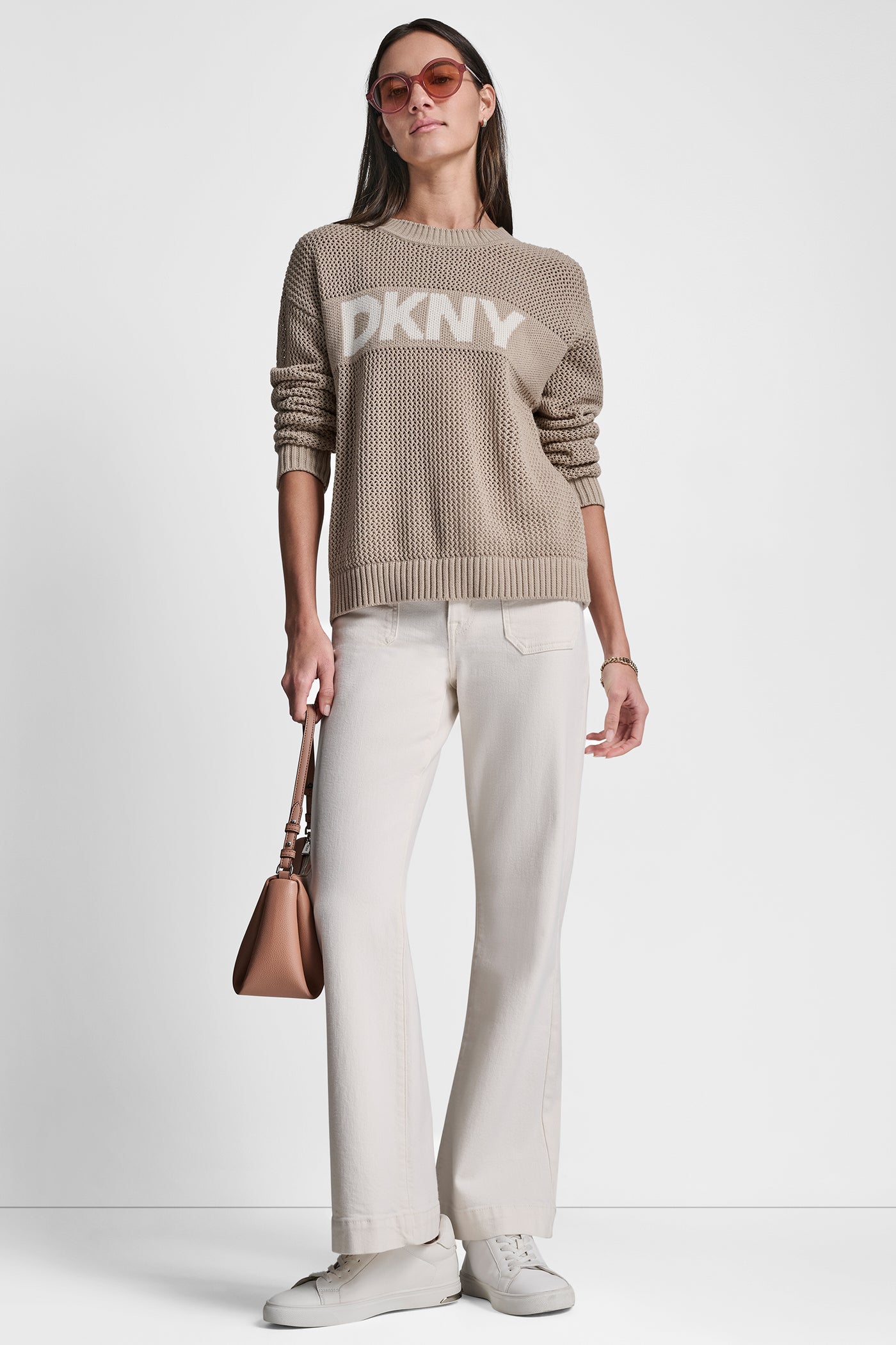 CREW NECK POINTELLE LOGO SWEATER VIEW 5 | WOMEN'S SWEATERS & TOPS