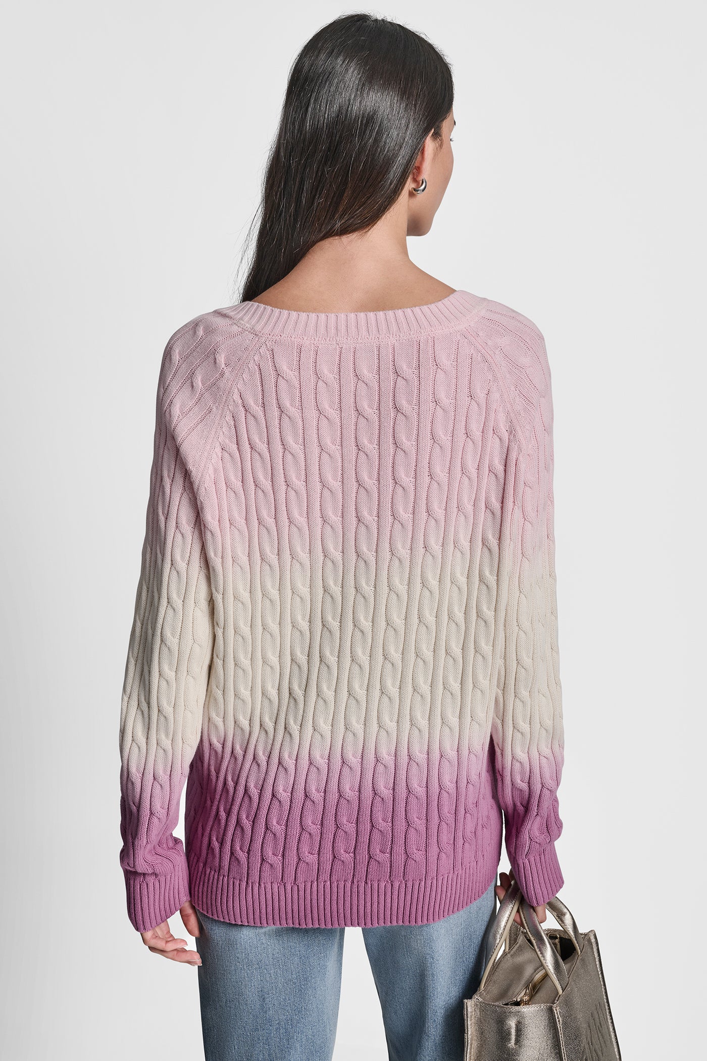 Pink DIP DYE V-NECK SWEATER, VIEW 2 | DKNY JEANS
