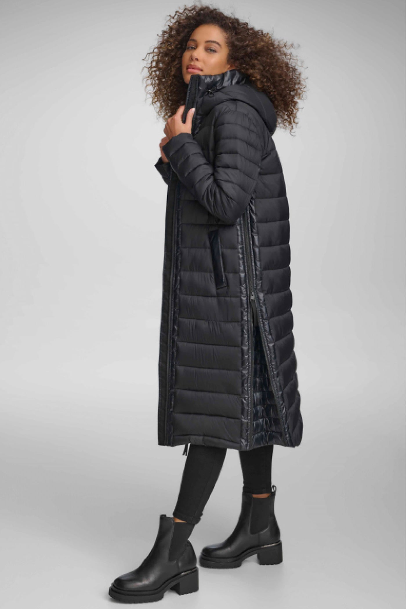DOWN FILL HOODED ZIP FRONT QUILTED PUFFER VIEW 3 | Not Clearance or Preorder