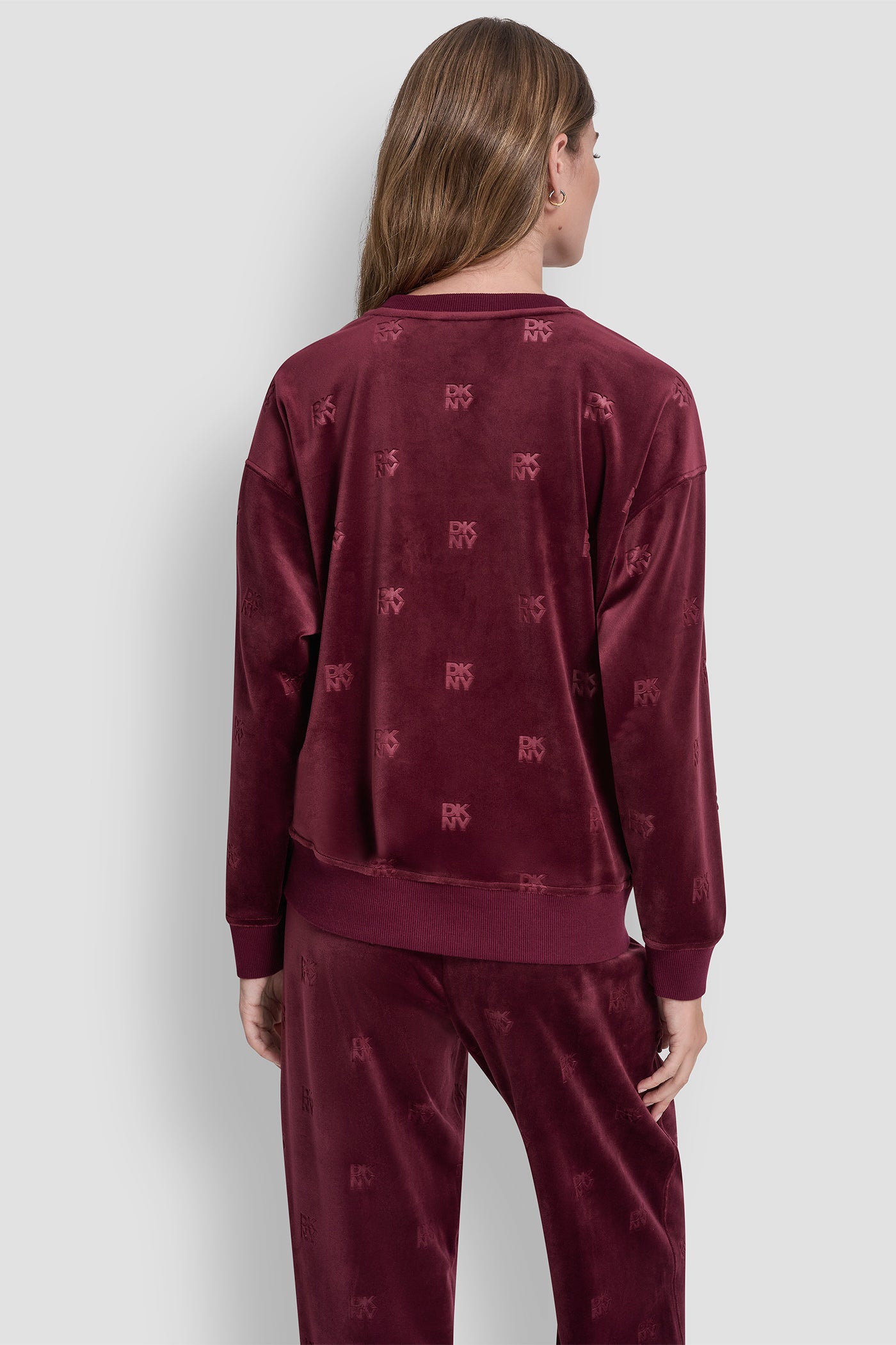 Syrah VELOUR DKNY ALL OVER PULLOVER, BACK VIEW | Sweatshirts & Joggers