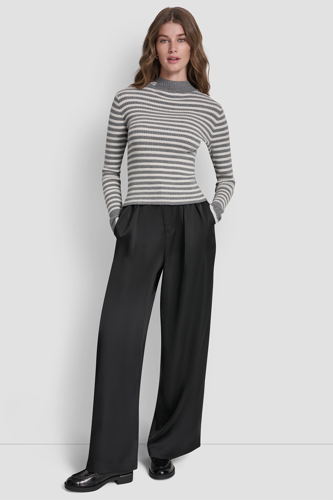 MOCK NECK RIB STRIPE LOGO SWEATER VIEW 4 | Gifts Under $50