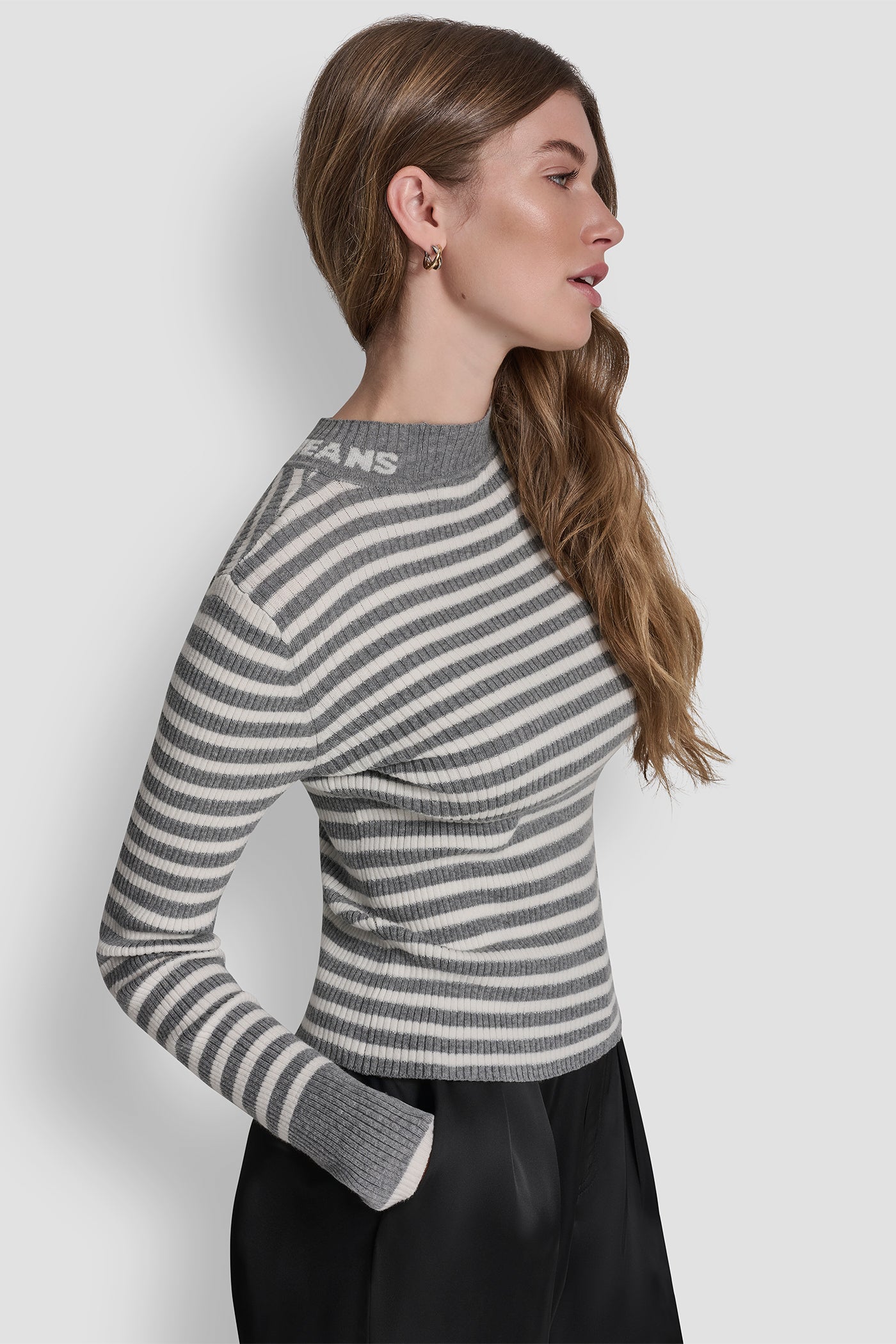 MOCK NECK RIB STRIPE LOGO SWEATER VIEW 3 | Gifts Under $50